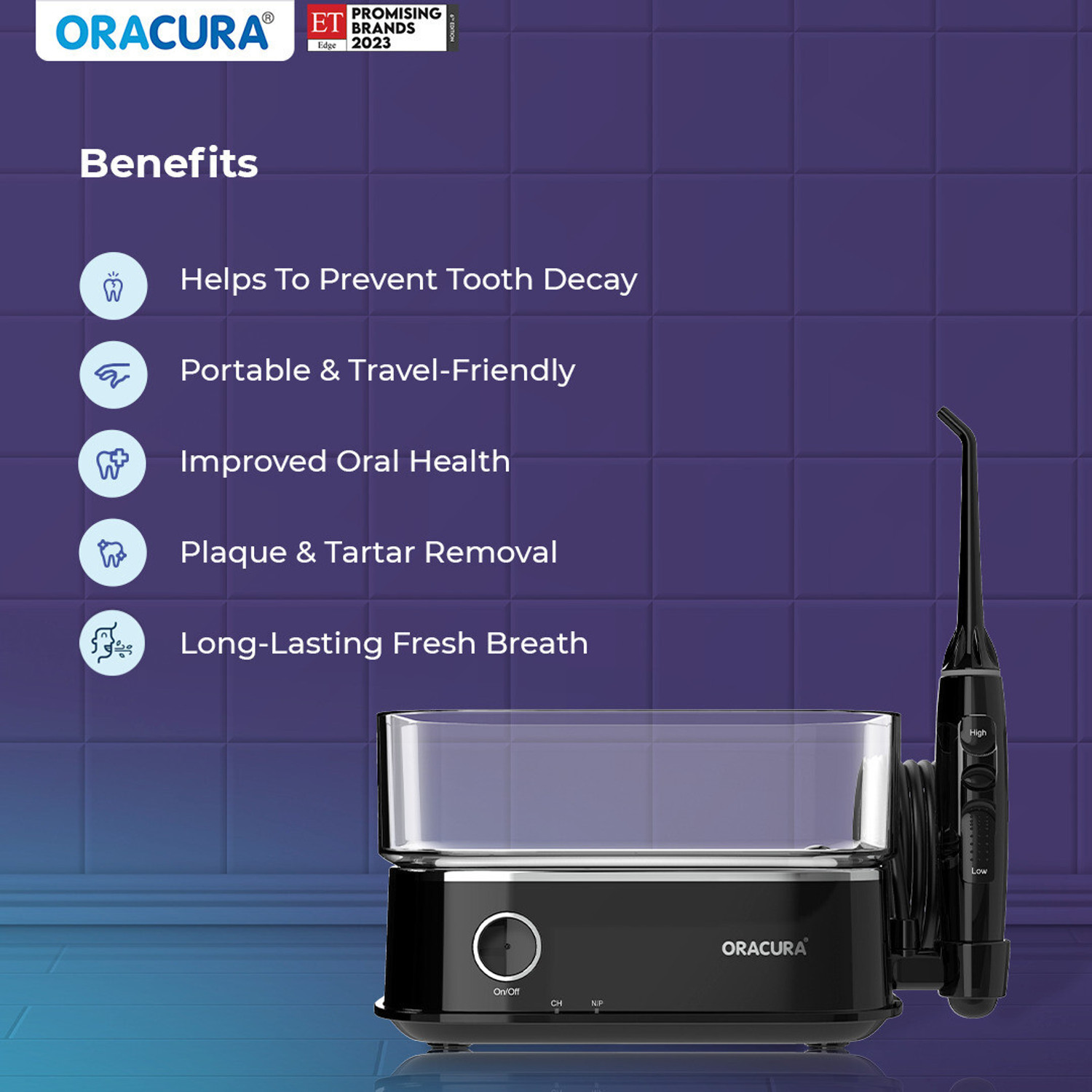 Image of ORACURA OC450 Dental Smart Pro Countertop | 8 Nozzle Tips| 450ml Watertank (Black) Water Flosser