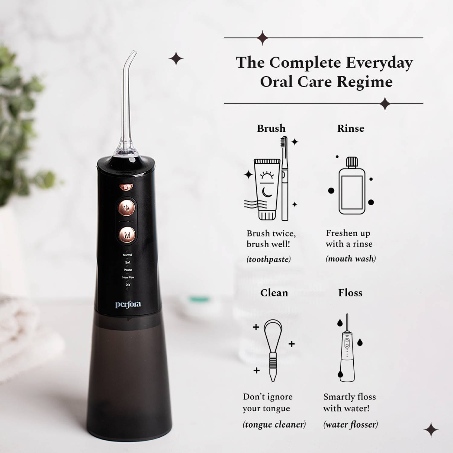 Perfora Smart Water Dental Flosser 220ml Black - Image 3