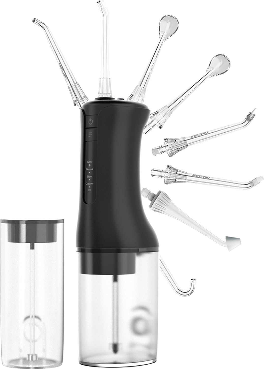 Image of ORACURA OC300 Pro KidsParentCare (Black) with 4 Modes, 200ml & 300ml Tanks with 8 Tips Water Flosser