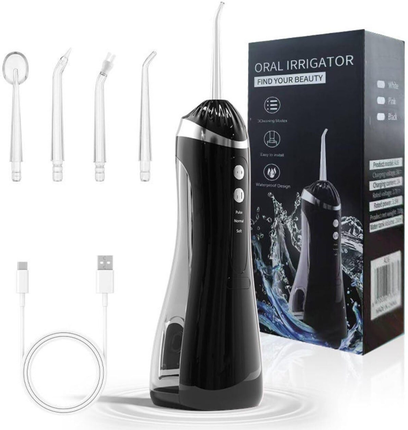 Image of DIOXIT Oral Irrigator with 3 Modes 4 Jets Rechargeable Cleaner, 200ml Water Tank Water Flosser