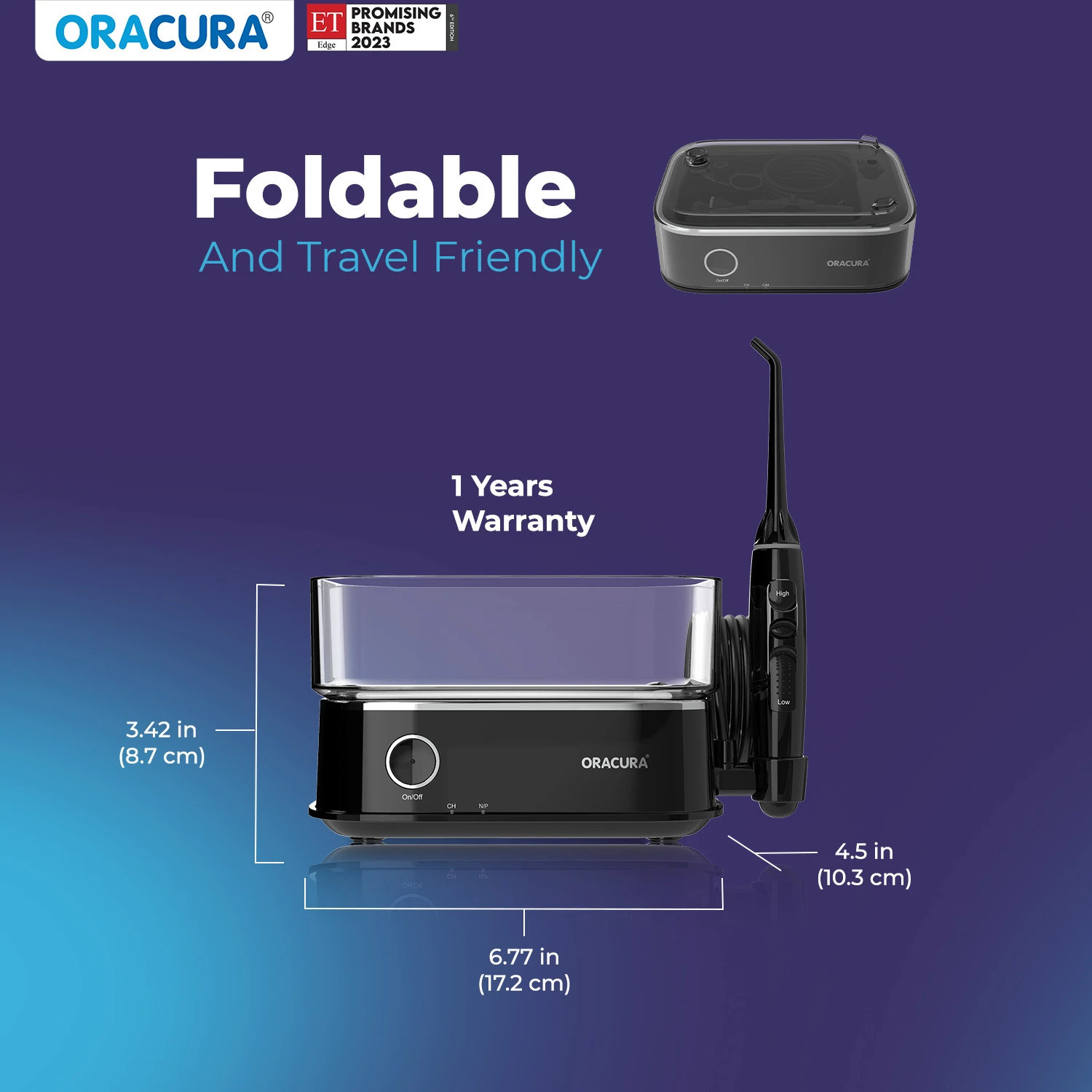 Image of ORACURA OC450 Dental Smart Pro Countertop | 8 Nozzle Tips| 450ml Watertank (Black) Water Flosser