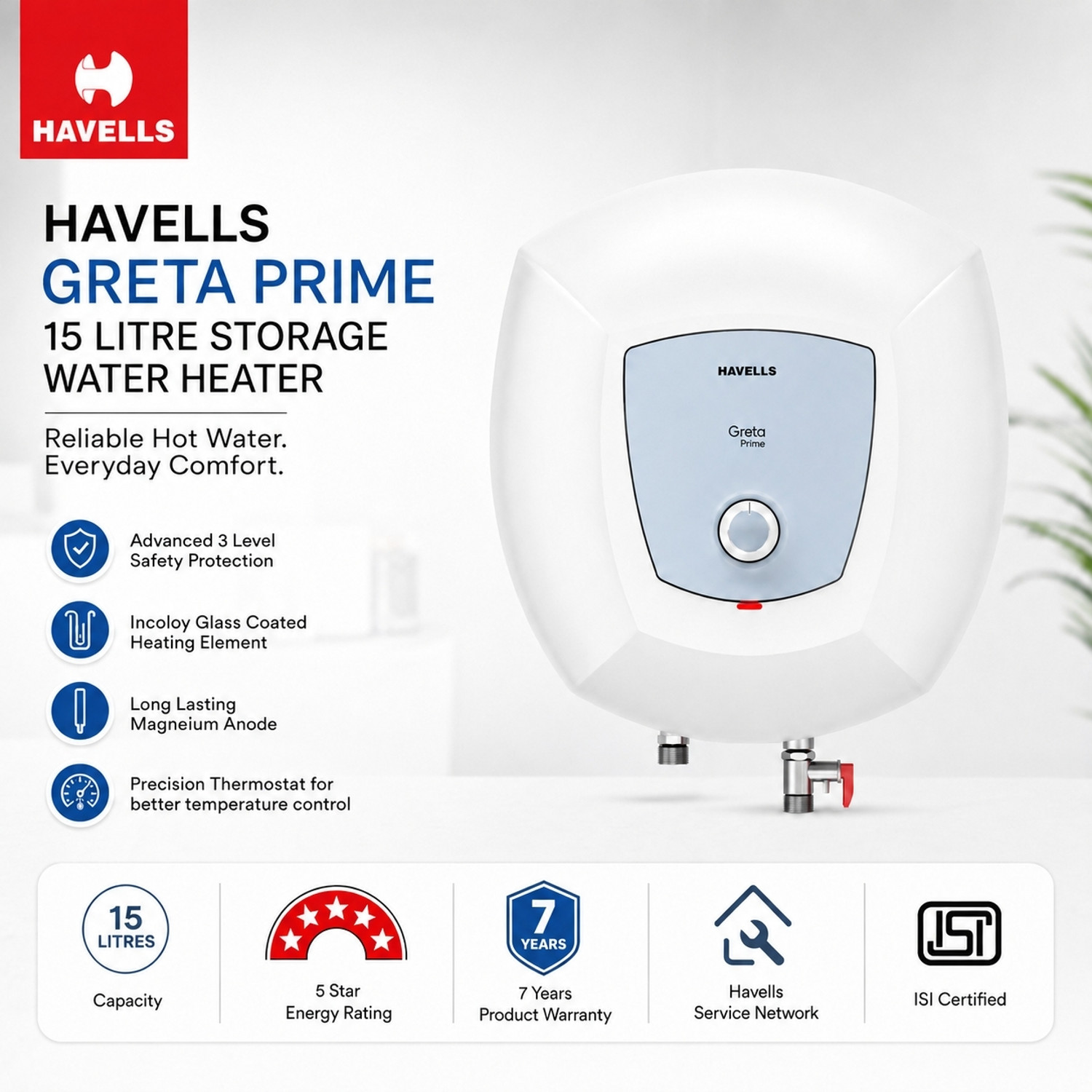 Image of HAVELLS GRETA PRIME 15 L Storage Water Geyser