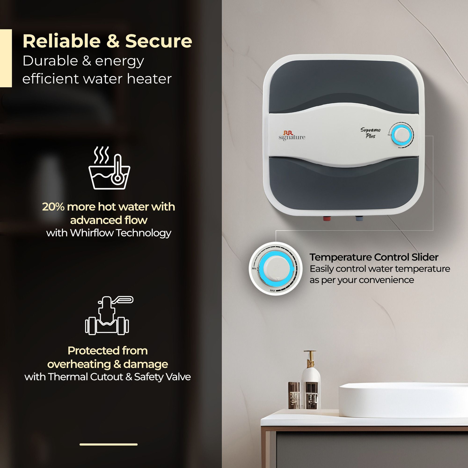 Image of RR 25 L Storage Water Geyser 5 Star BEE Energy Rating | Glassline Tanked (Signature Supremo Plus, NA) (NA)
