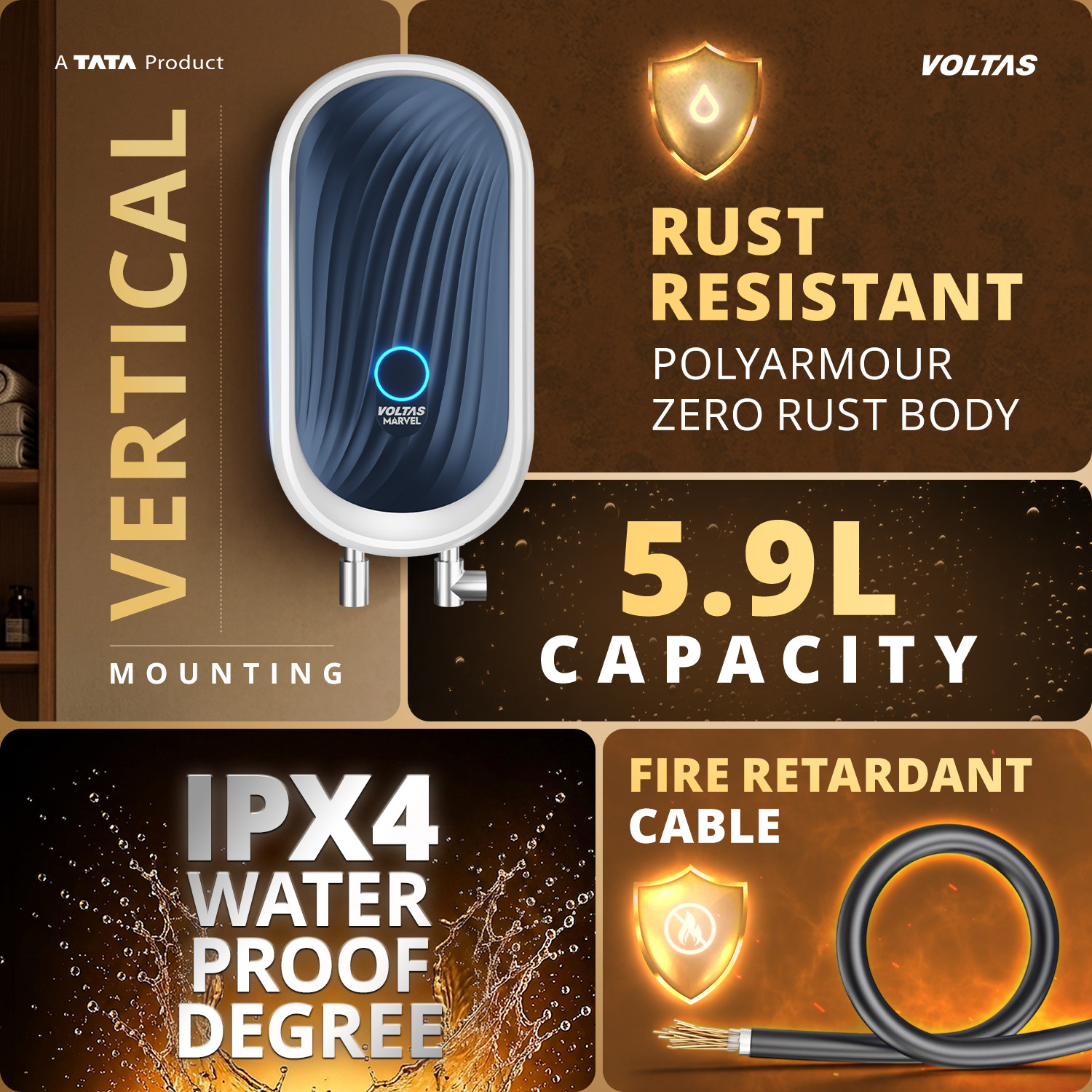 Image of Voltas 5.9 L Instant Water Geyser (Marvel 5.9L, White, Black) (White, Black)