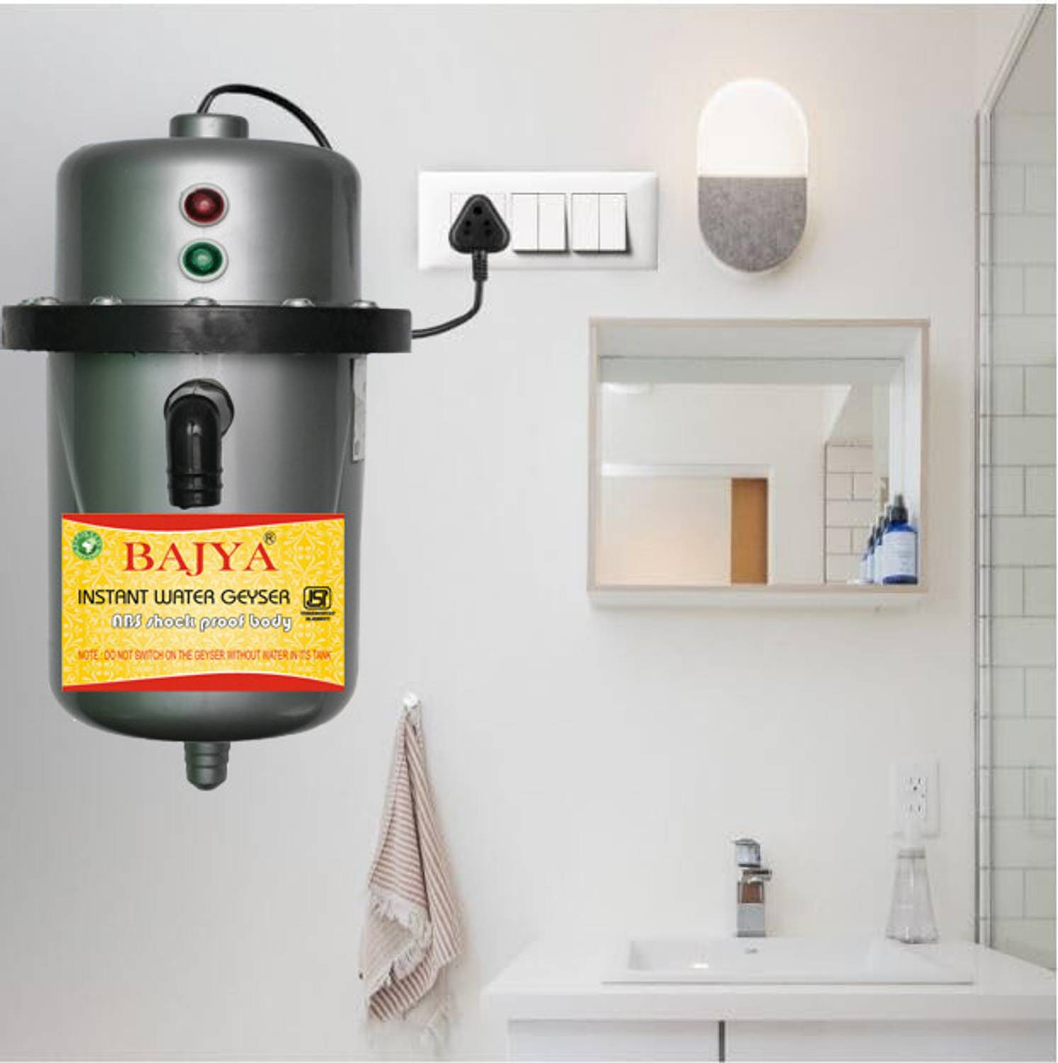Bajya 1 L Instant Water Geyser (1 L Instant Portable Water Geyser||Instant Hot Water Portable Geyser Is Compact||Light Weight ||Shock Proof||Rust Proof||Can Be Used In Bathroom||Kitchen||Beauty Parlor||Hand-wash||Factory||Hospitals||Health Club etc., Multicolor) 1 L Instant Water Geyser