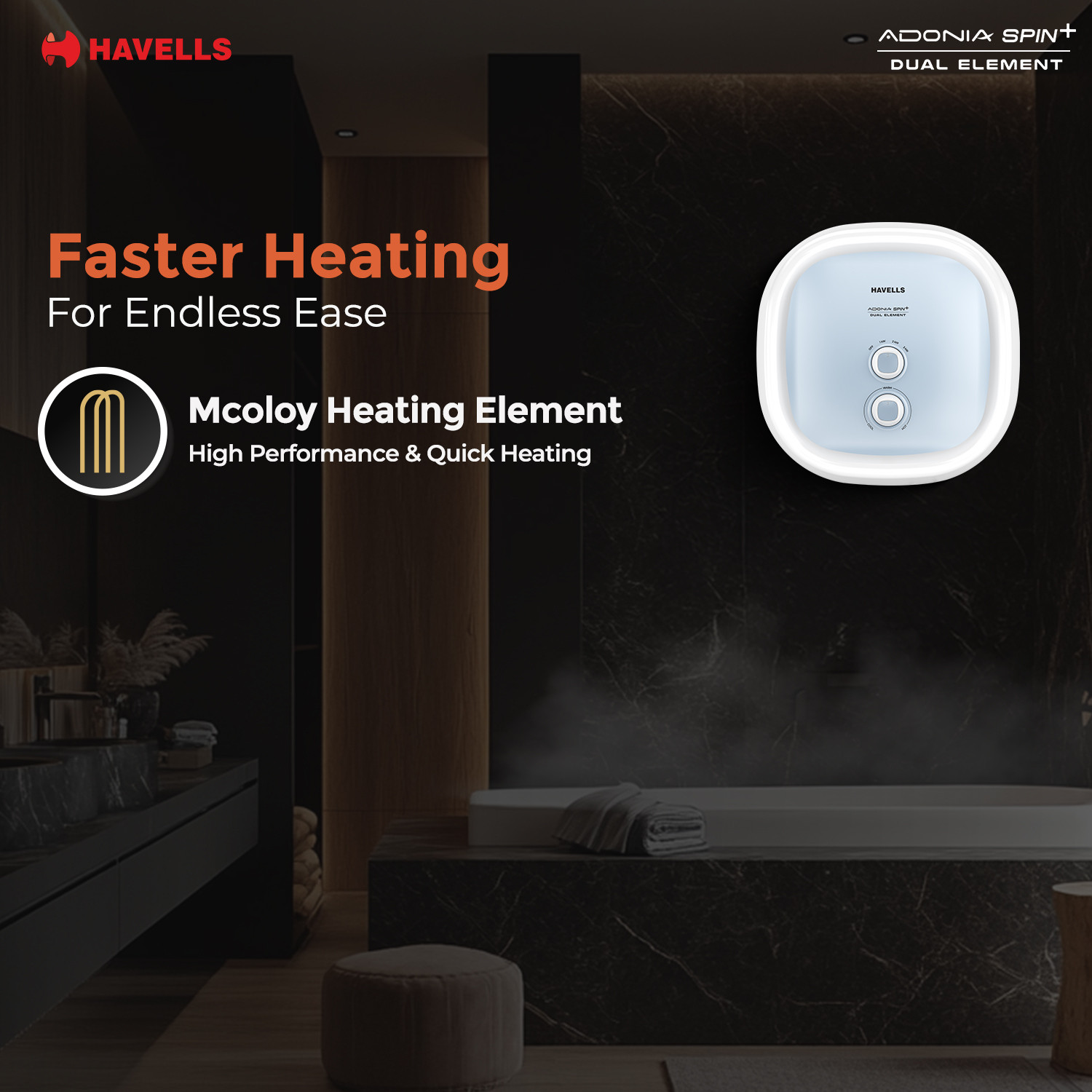 Image of HAVELLS 15 L Storage Water Geyser (Adonia Spin+ 15, White, Blue) (White, Blue)