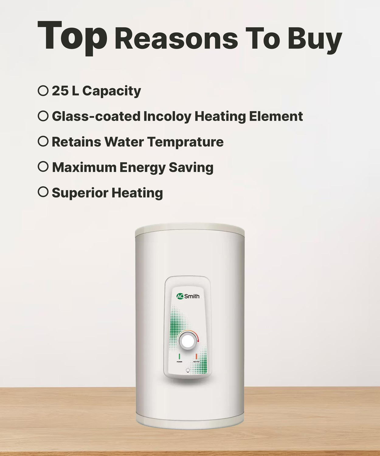 Image of AO Smith HSE-VAS-X-025 25 L Storage Water Geyser | 2kW | Vertical | Designed for high rise buildings with 8 bar pressure rating | Longer life in hard water conditions with Blue Diamond glass lined tank | BEE 4-star rating for high energy efficiency and power savings