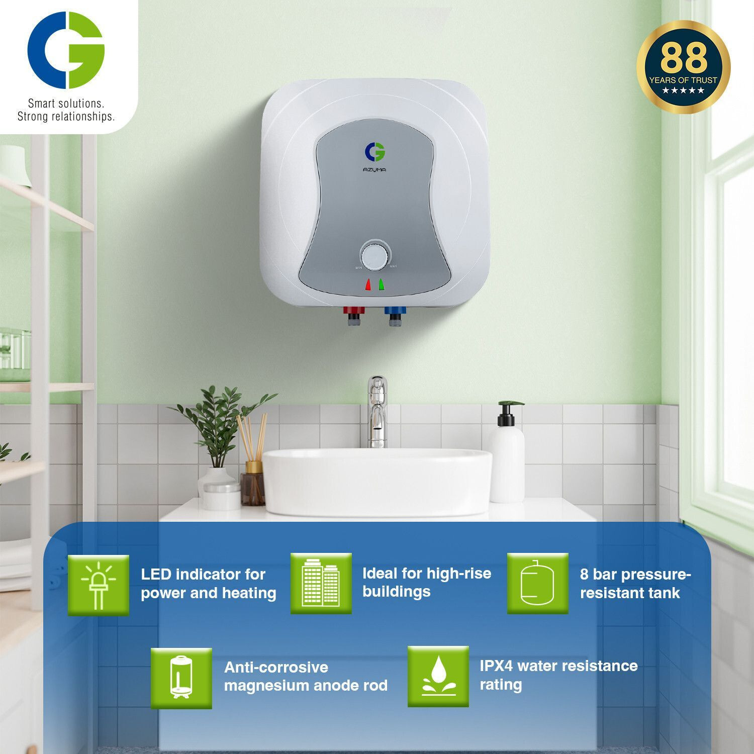 Image of CG Azuma 10 L Storage Water Geyser | with Free Pipes and Free Installation