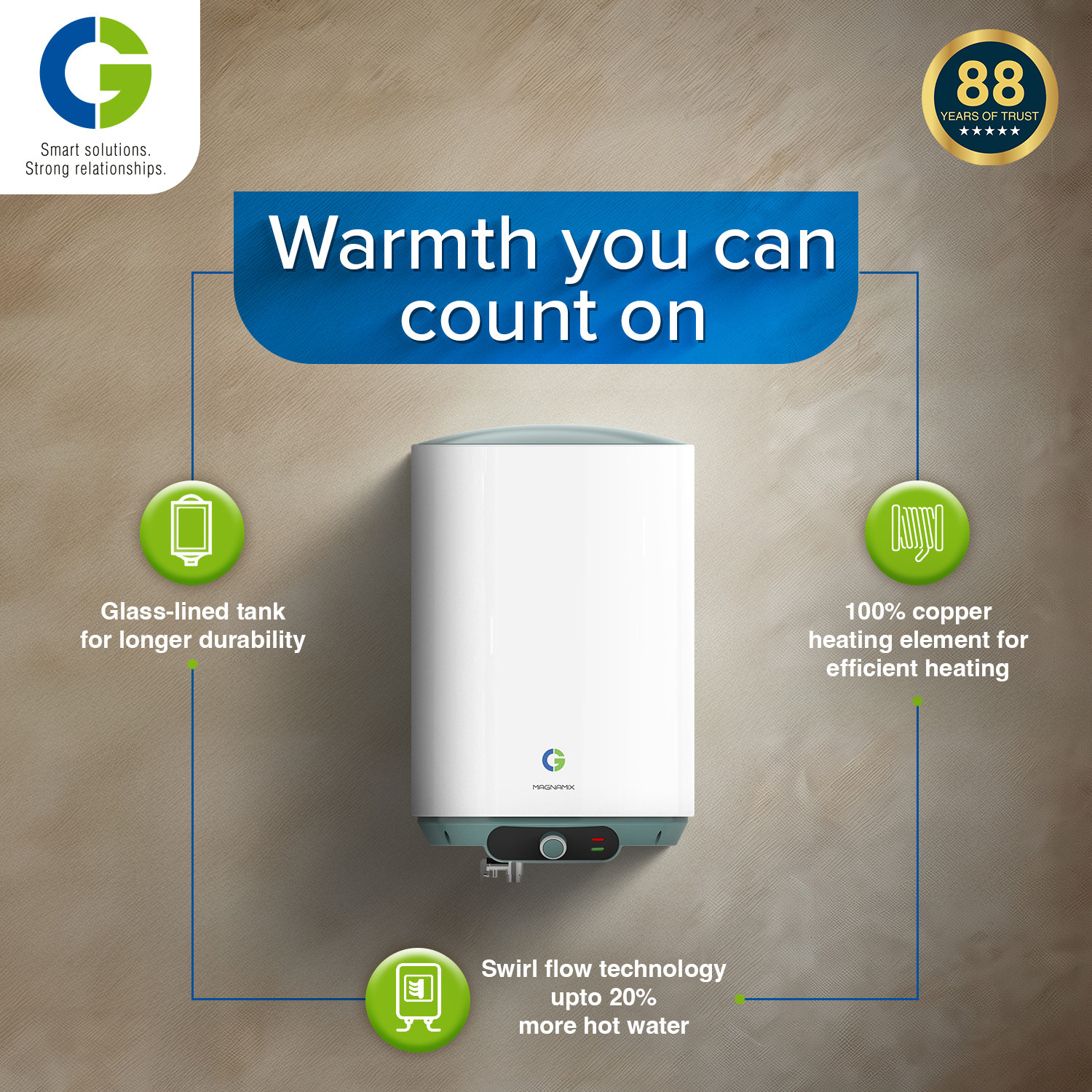 Image of CG MAGNAMIX 10 L Storage Water Geyser | 5 Star BEE Energy Rating | Glassline Tanked