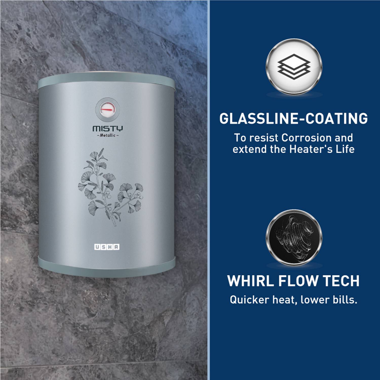 Usha SWH Misty 15L Metallic Silver