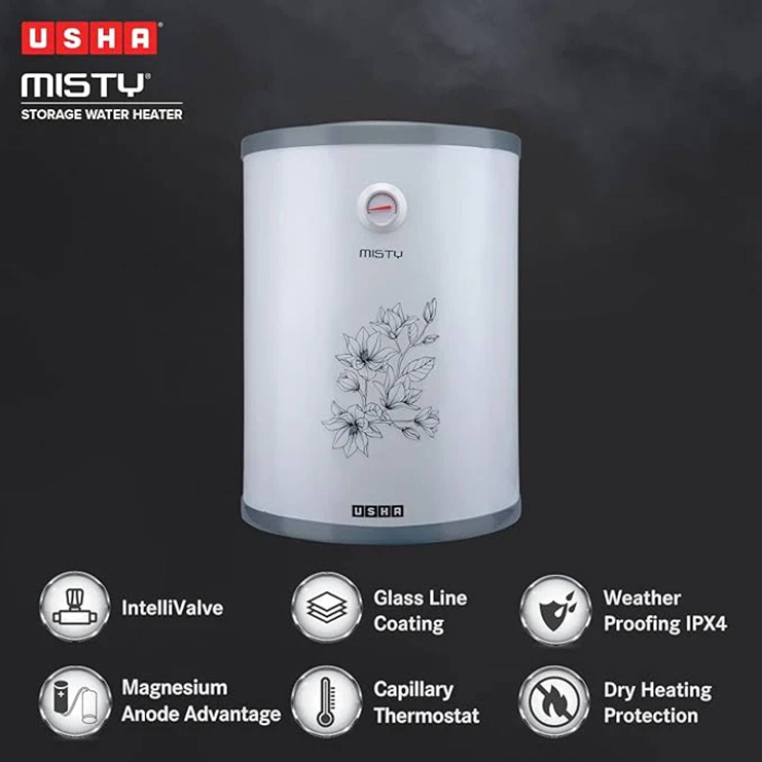 Usha SWH Misty 25L Grey Magnolia