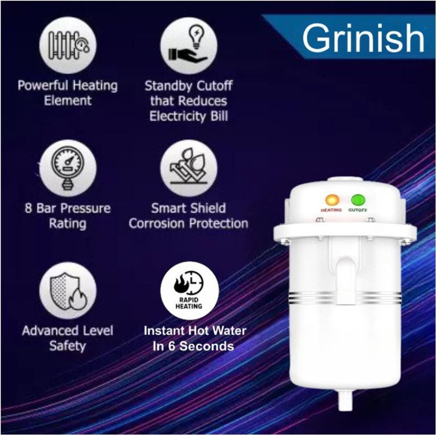 Image of GRINISH 1 L Instant Water Geyser,Instant Water Heater,Gijar Hot Water Electric 1 L Instant Water Geyser