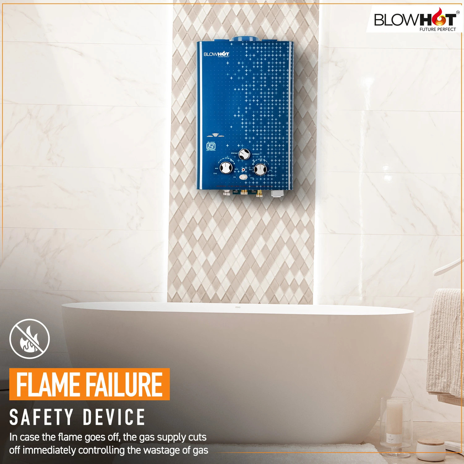 Image of BLOWHOT Automatic LPG Gas Water Heater Geyser, Instant 6 LTR Water Flow, ISI Marked 6 L Gas Water Geyser