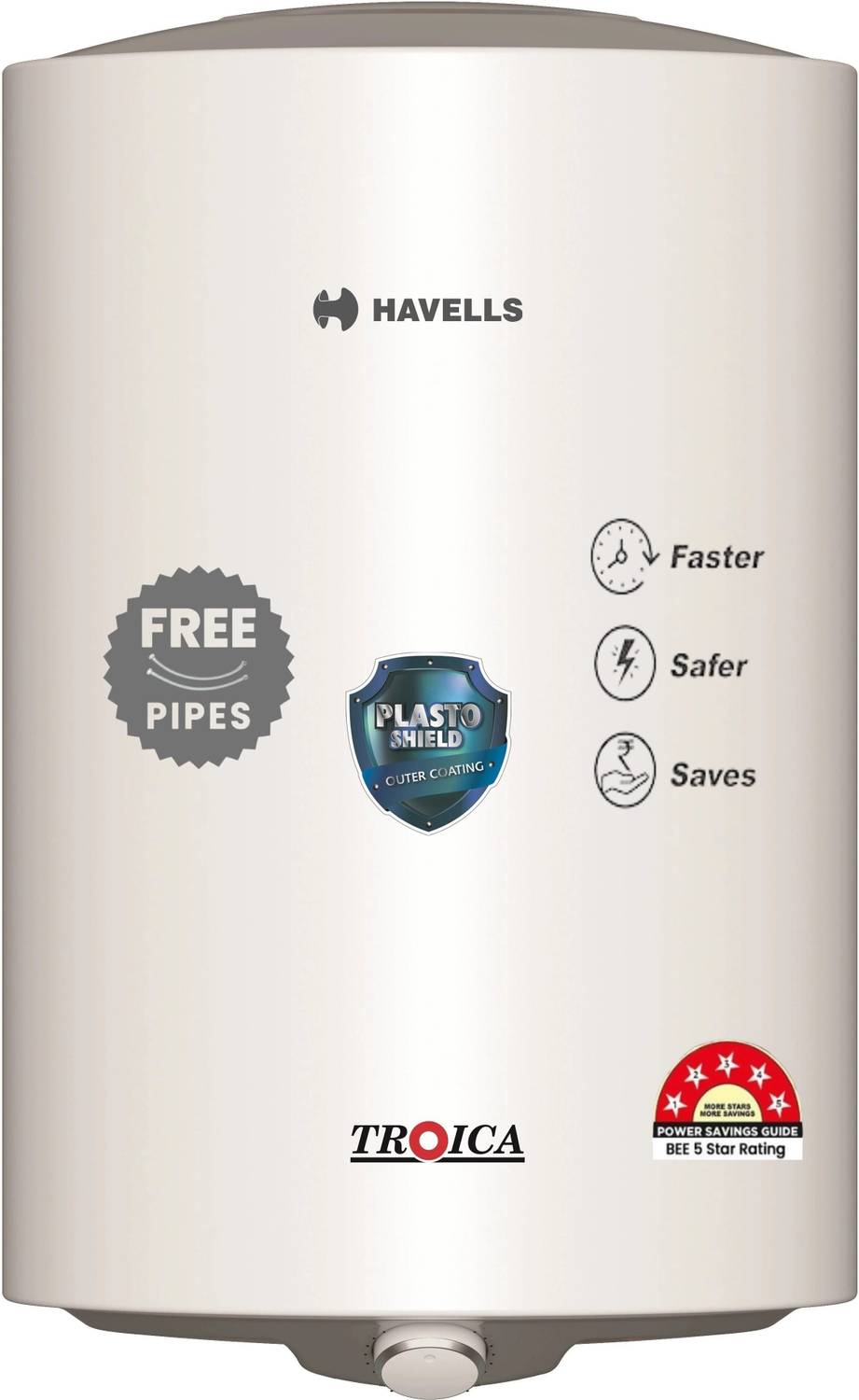HAVELLS 10 L Storage Water Geyser with Flexi Pipe (Troica, White