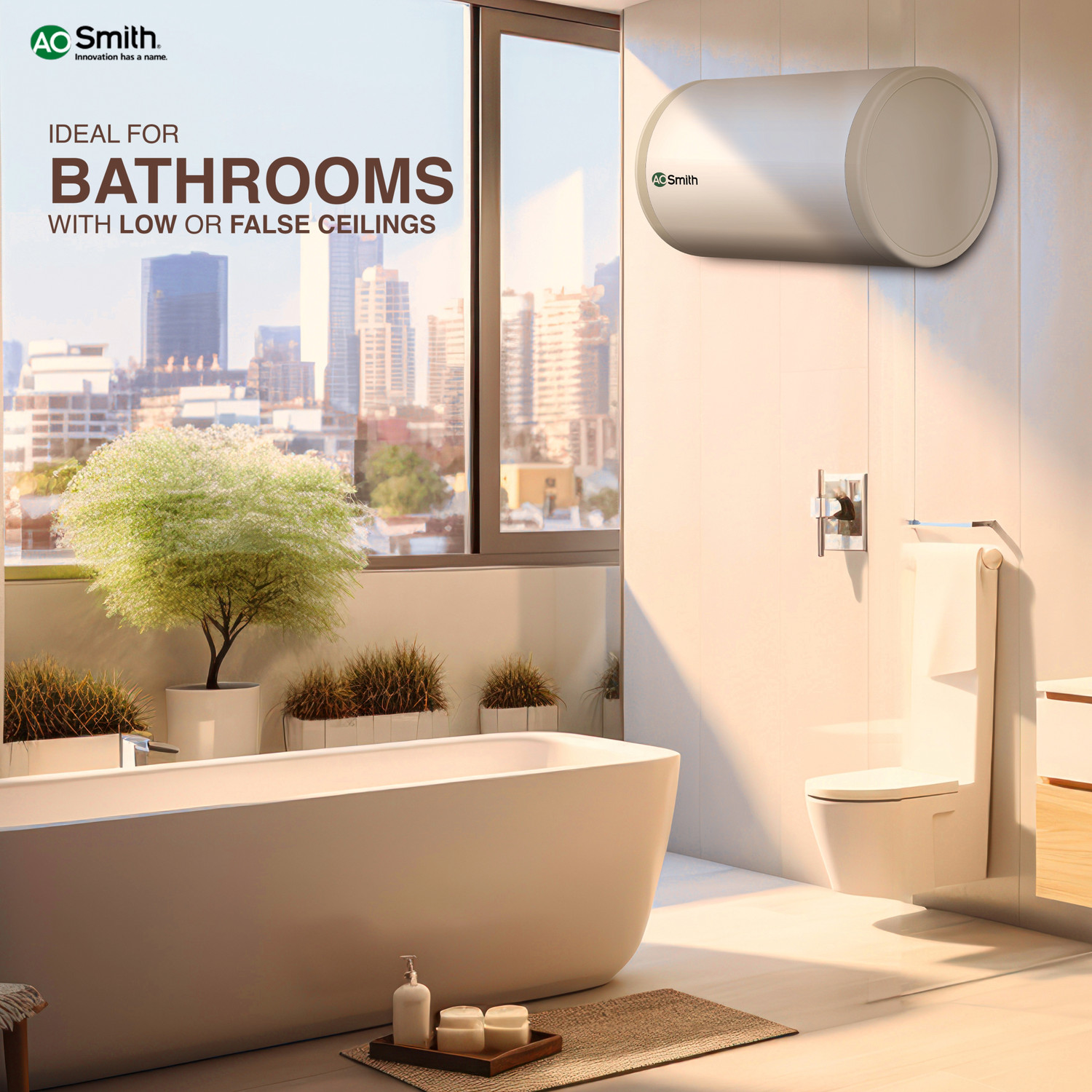 Image of AO Smith HAS-X1-015 15 L Storage Water Geyser | RHS | 2kW | Horizontal | Designed for high rise buildings with 8 bar pressure rating | Longer life in hard water conditions with Blue Diamond glass lined tank | BEE 4-star rating for high energy efficiency and power savings | Free Installation