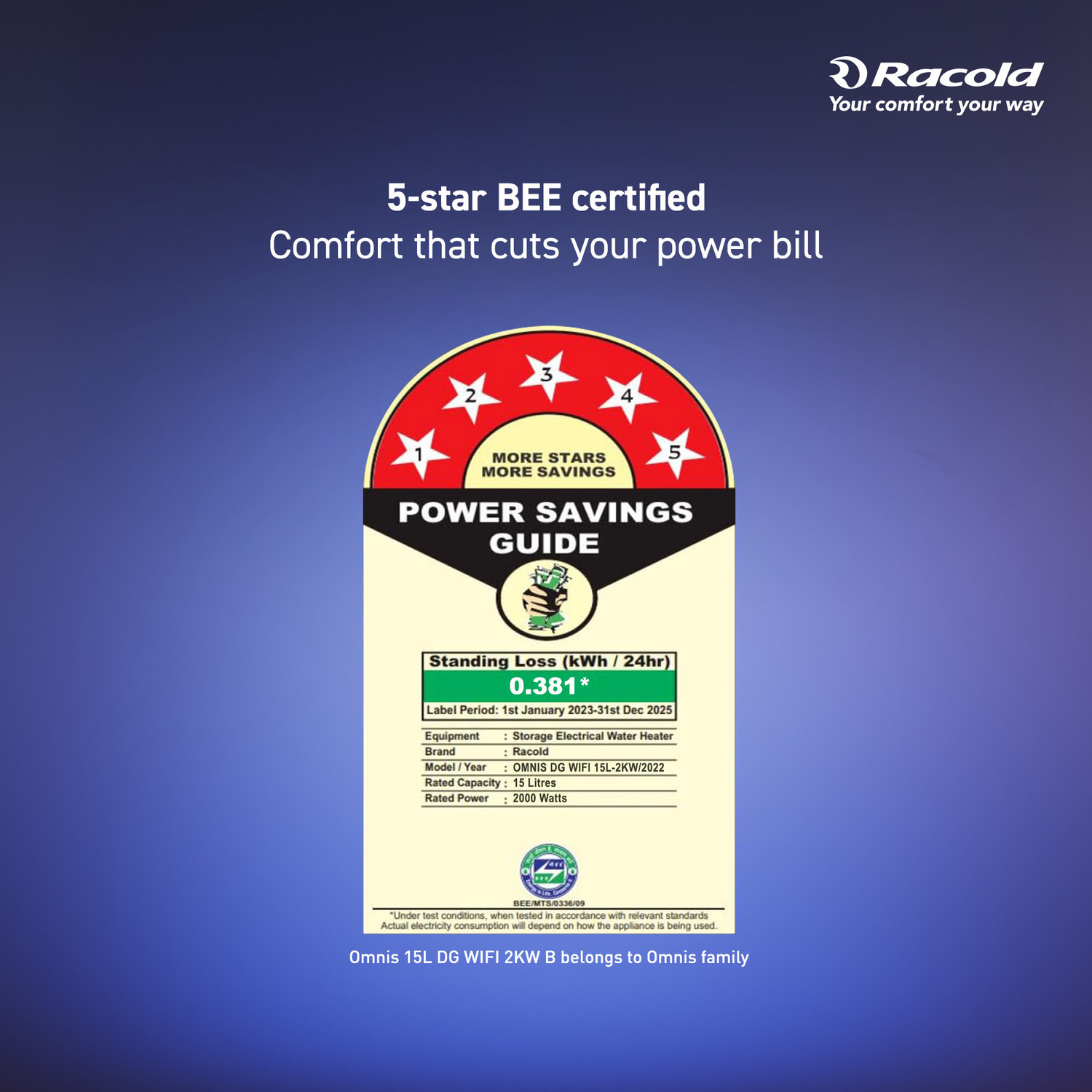 Image of Racold Omnis DG WiFi 15 L Storage Water Geyser BEE 5 star rating