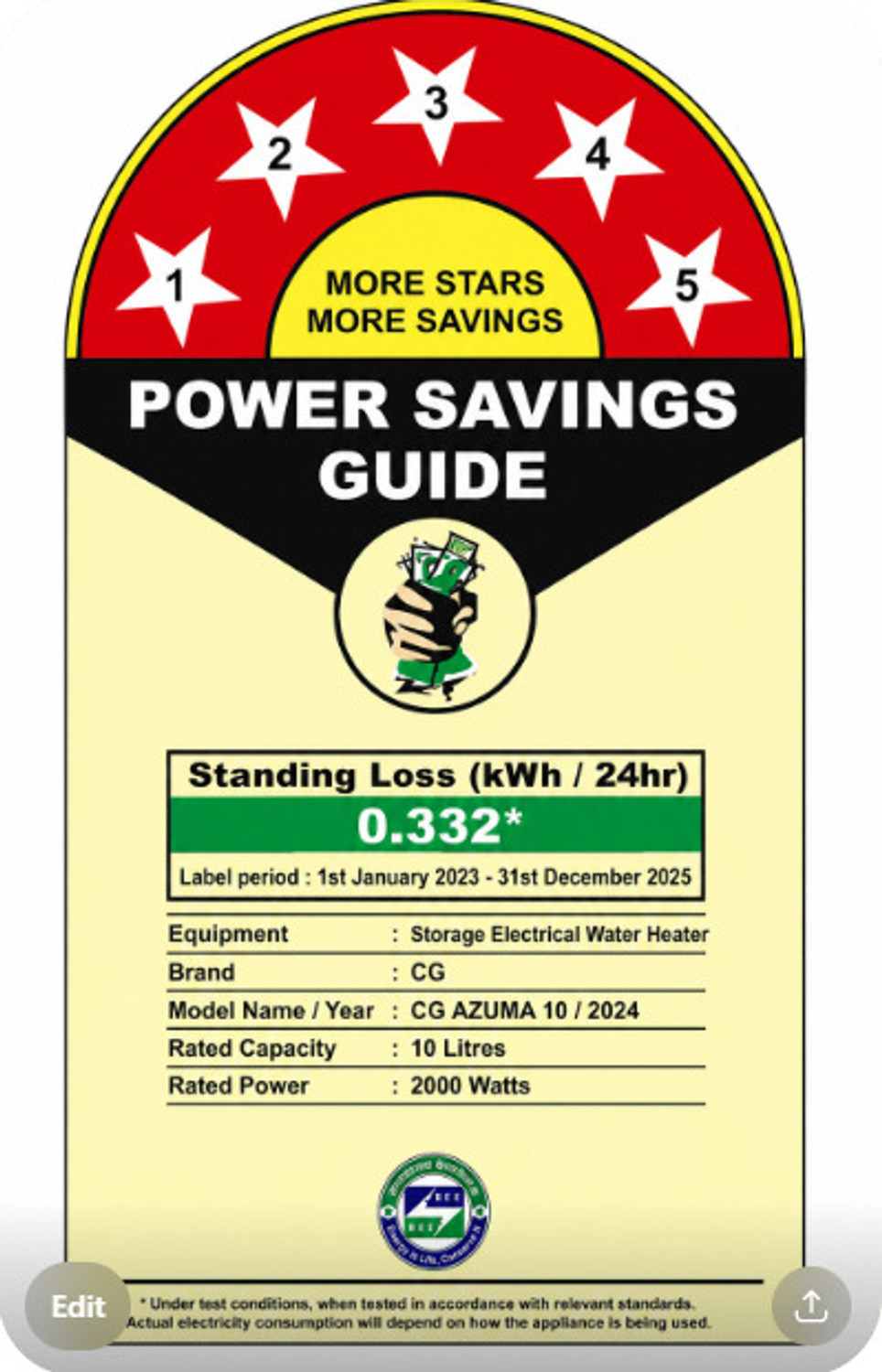 Image of CG Azuma 10 L Storage Water Geyser | with Free Pipes and Free Installation