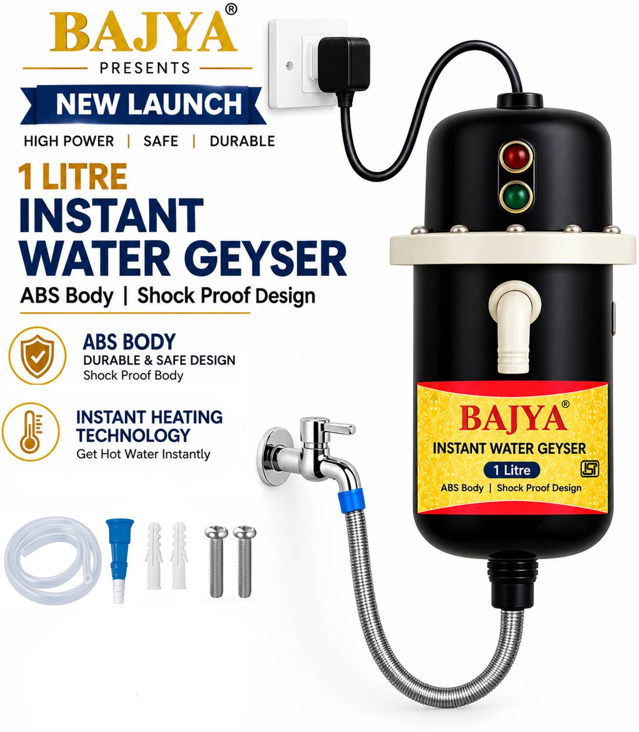 Bajya Water Geyser (instant portable water Heater/Geyser for Home Office Restaurants Labs) 1 L Instant...