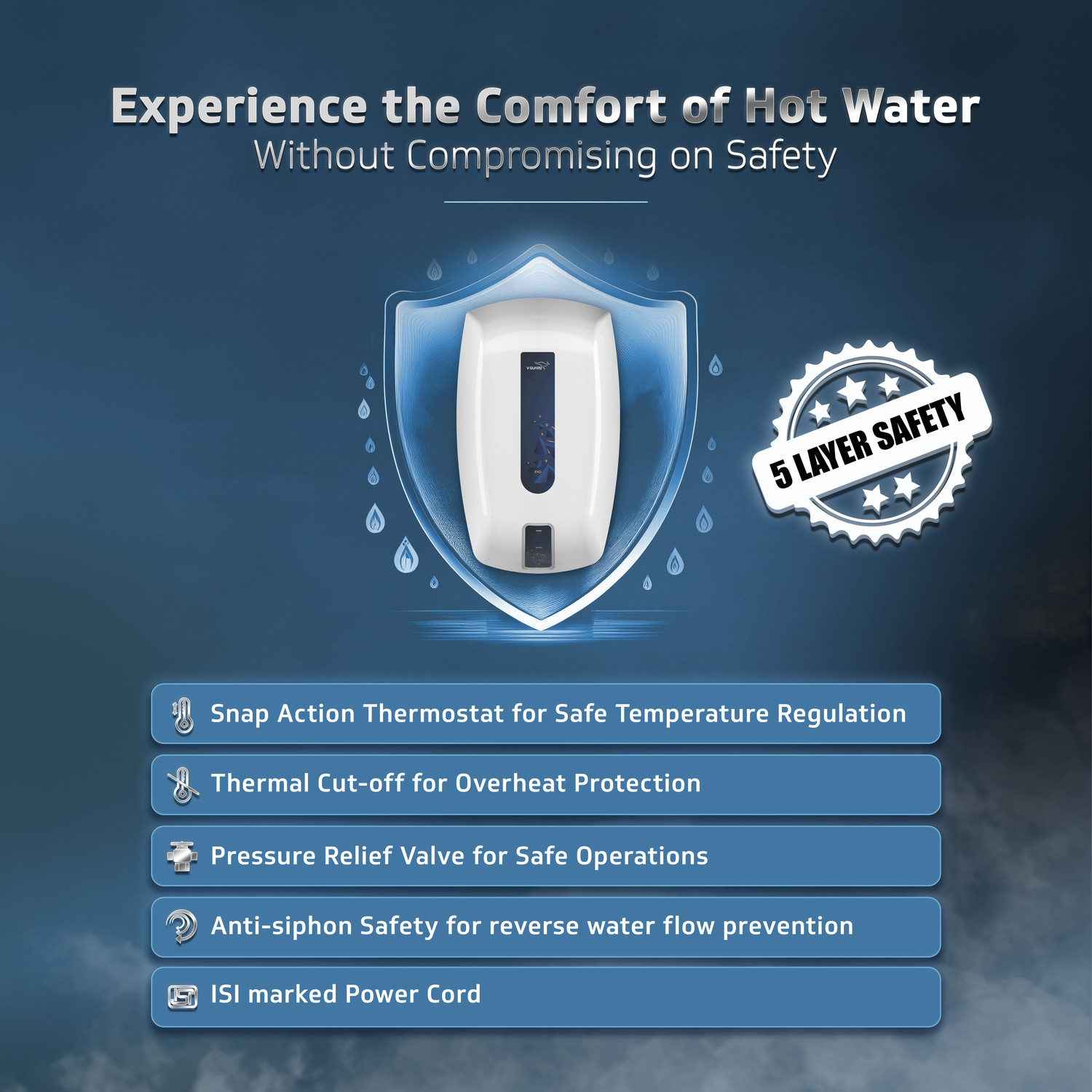 Image of V-Guard Zio 5 L Instant Water Geyser 3000 W Powerful Heating |Suitable for Kitchen & Bathroom | 5 Year Tank Warranty