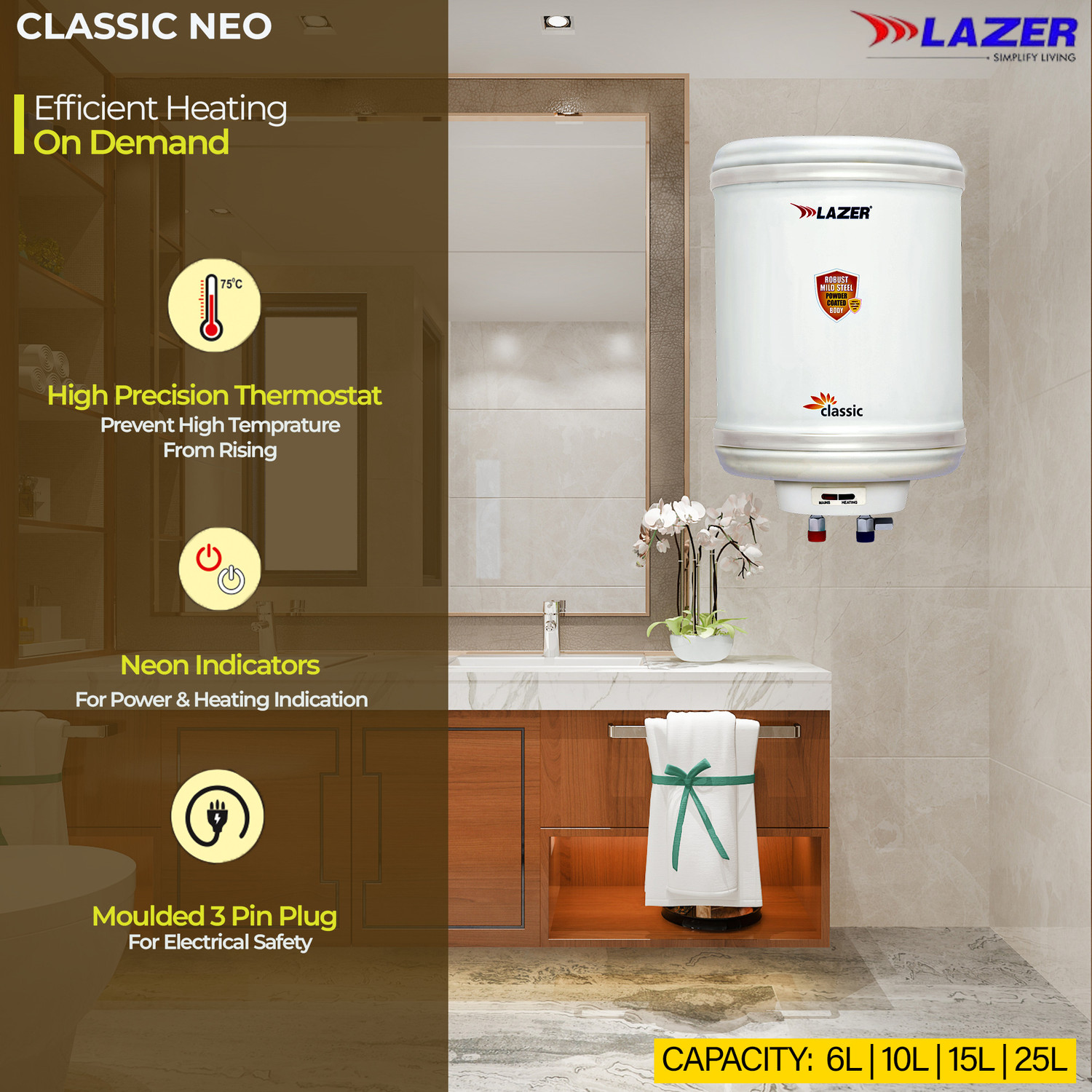 Image of Lazer CLASSIC NEO 25 L Storage Water Geyser