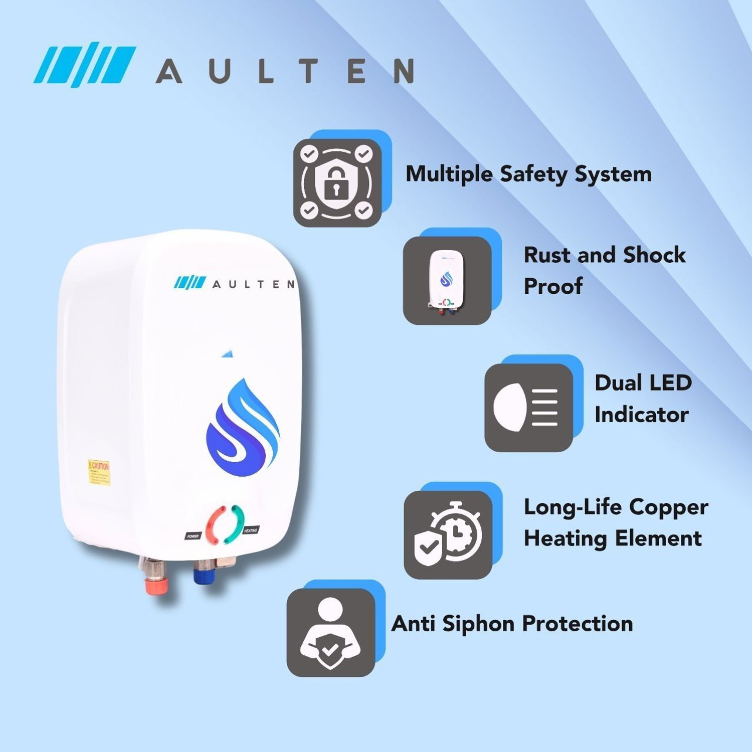 Image of Aulten {Stellar Mini} with Advanced Multi-Layered Safety 3 L Storage Water Geyser