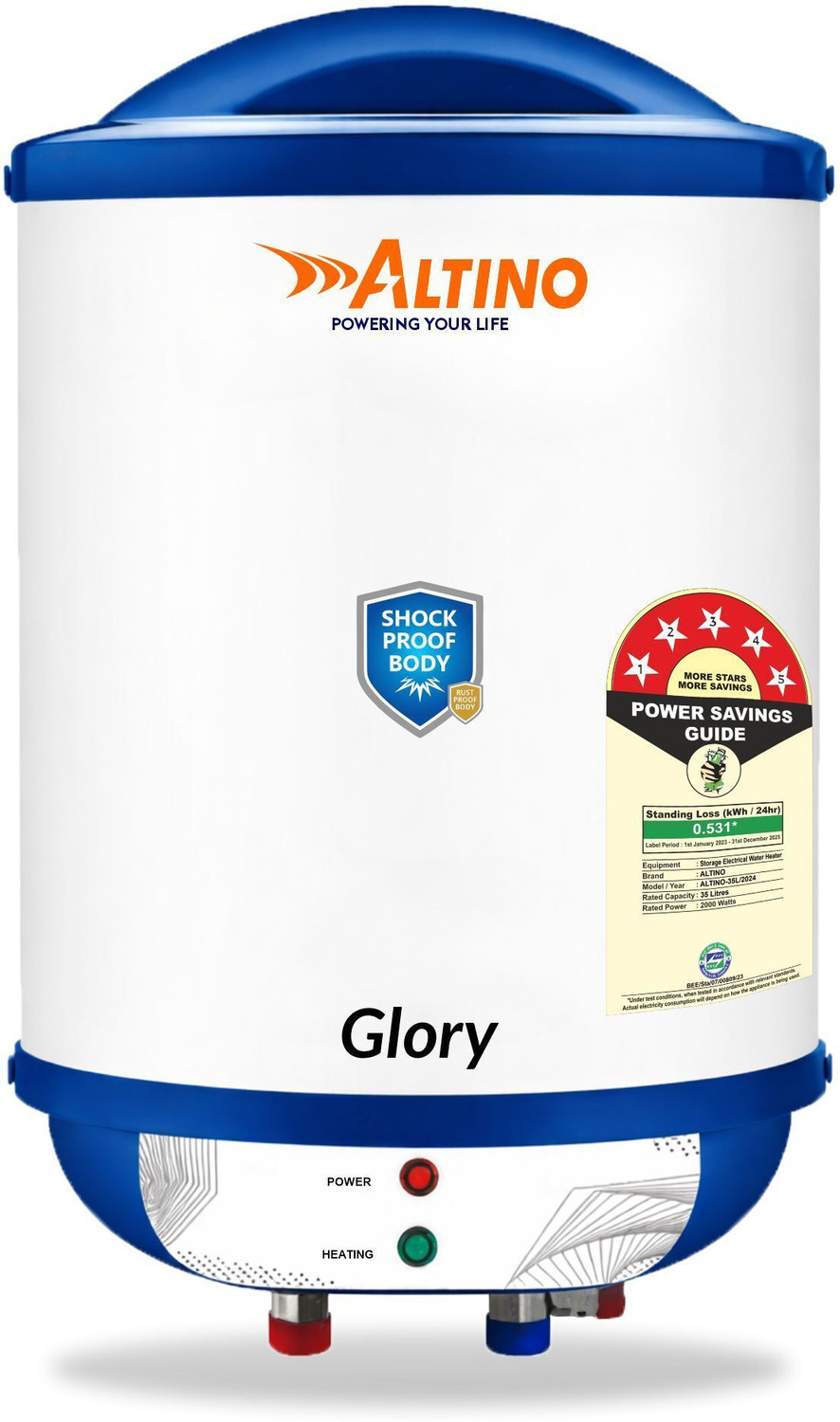 Image of ALTINO Glory Premium Geyser) High Grade Jindal SS304 Tank, Rust & Shock Proof ABS Body 35 L Storage Water Geyser