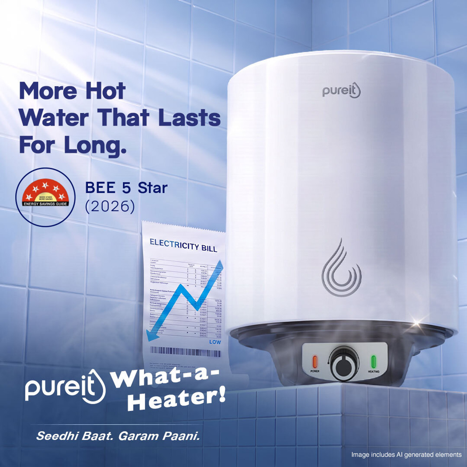 Image of Pureit 15 L Storage Water Geyser | Incoloy 800 Heating Element & Glass Lined Tank | BEE 5 Star Rating | Temperature Control (25C to 75C)| High Energy Efficiency with PUF Insulation (P15, White) (White)