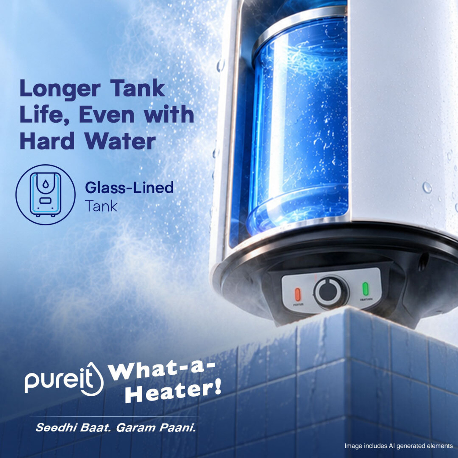 Image of Pureit 15 L Storage Water Geyser | Incoloy 800 Heating Element & Glass Lined Tank | BEE 5 Star Rating | Temperature Control (25C to 75C)| High Energy Efficiency with PUF Insulation (P15, White) (White)