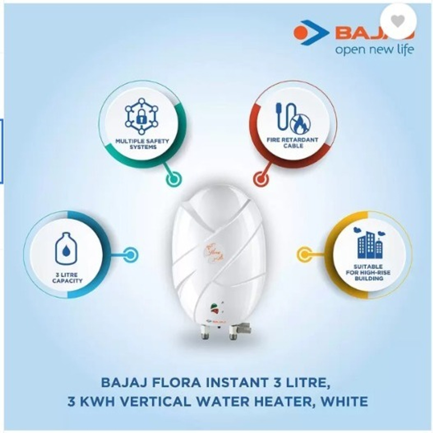 Image of BAJAJ Flora 3L IWH 3KW 3 L Instant Water Geyser