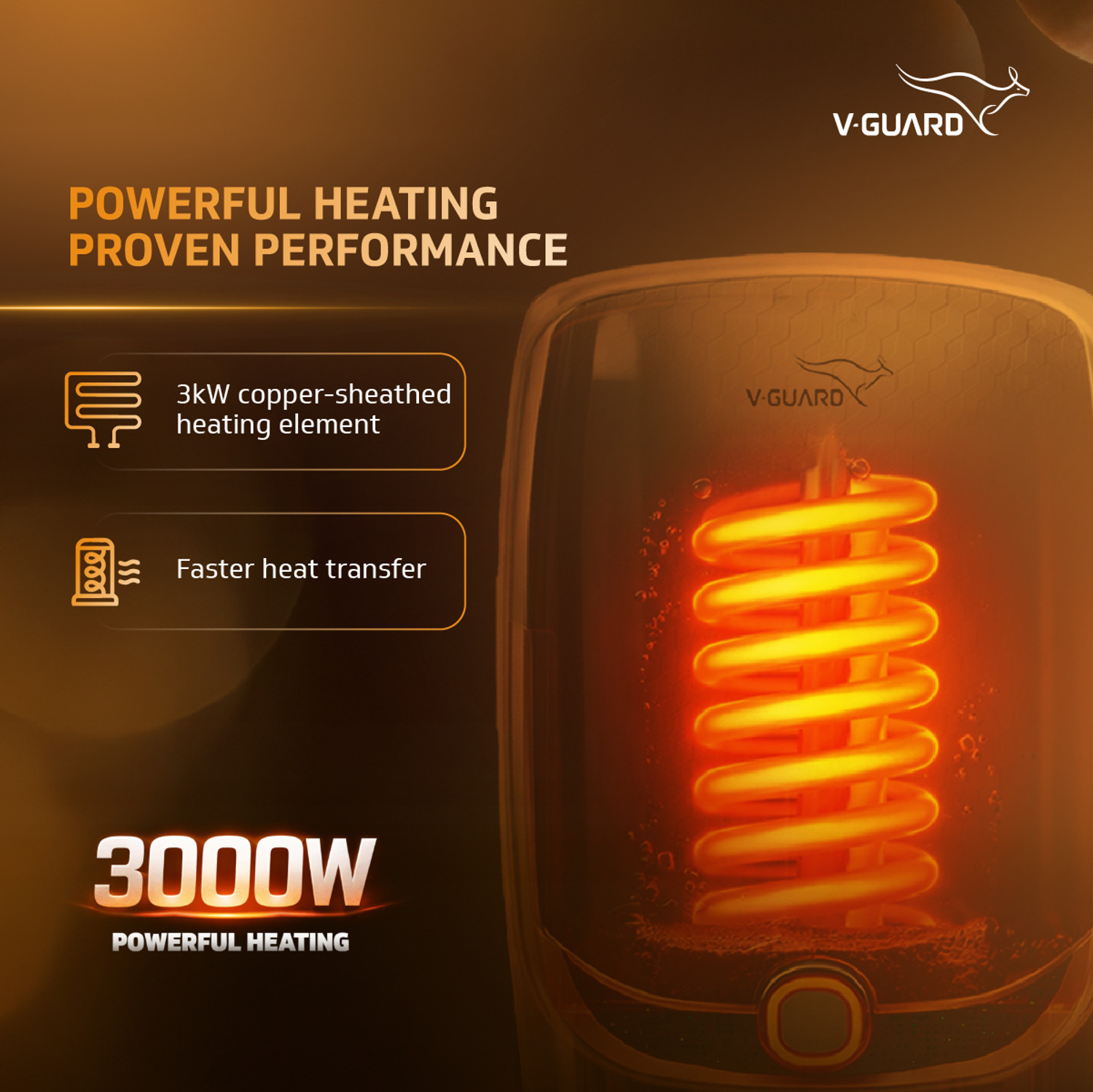 Image of V-Guard Fericio 3 L 3 L Instant Water Geyser Elegant LED Rings | 3000 W Powerful Heating |Suitable for Kitchen & Bathroom | 5 Year Tank Warranty