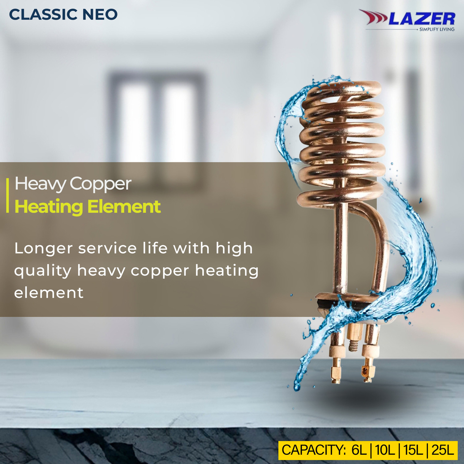 Image of Lazer CLASSIC NEO 15 L Storage Water Geyser