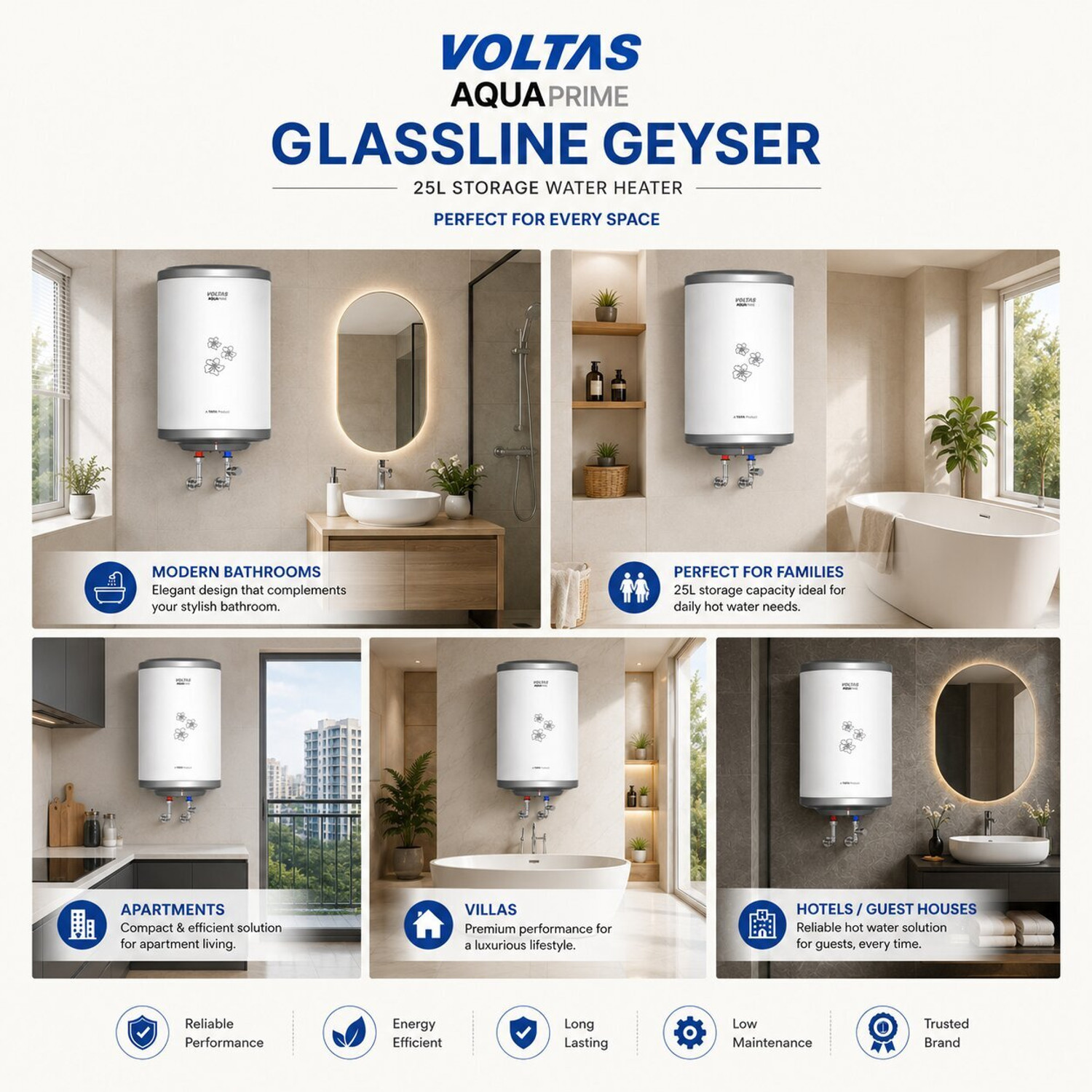 Image of Voltas 25 L Storage Water Geyser (Aqua prime geyser 25 L, White) (White)