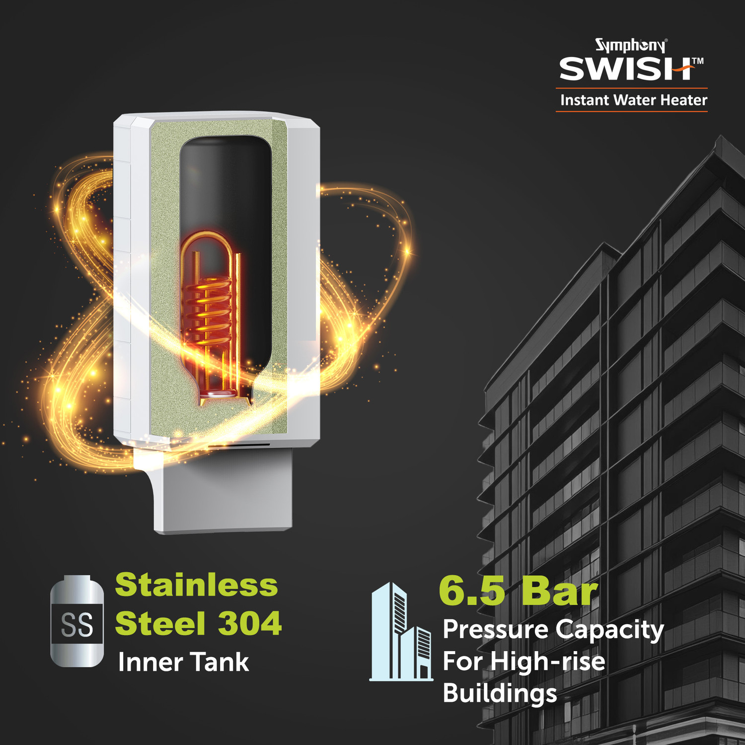 Image of Symphony Swish 3 L Instant Water Geyser free installation