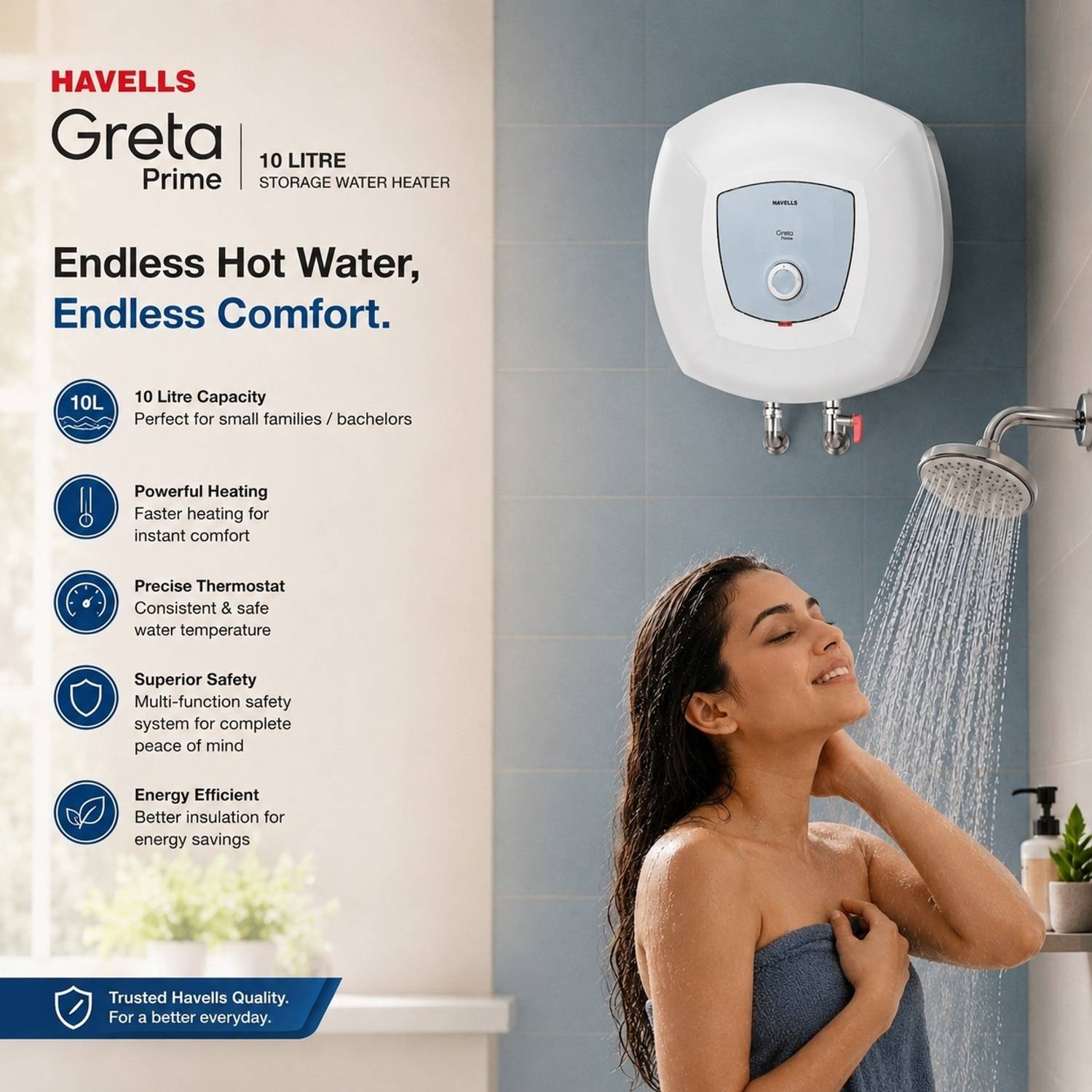 HAVELLS GRETA PRIME 10L White Storage Water Geyser - Image 5