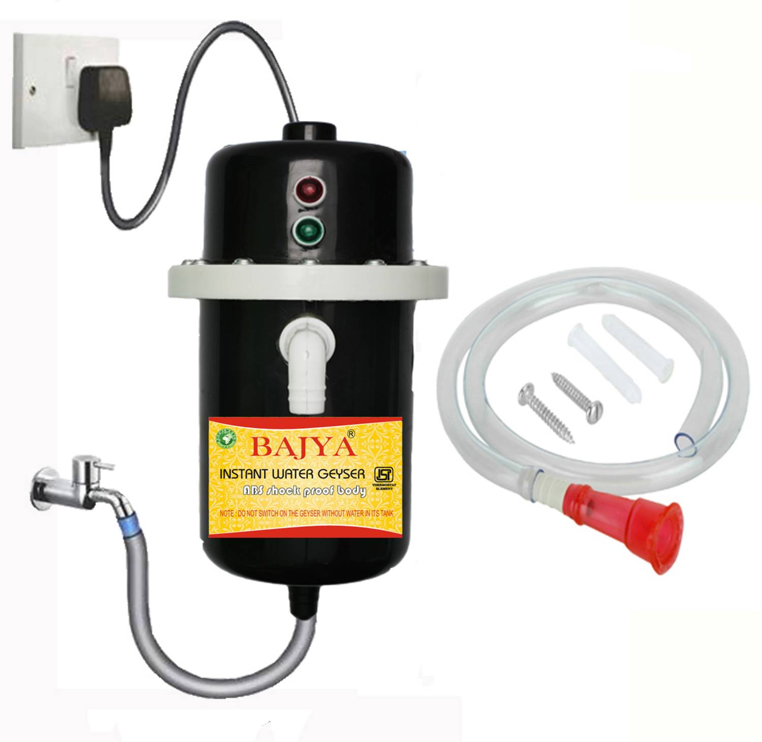 Bajya Instant Water Geyser||Instant Portable Geyser with Shockproof Body ABS Shock-Proof Instant Water Heater with 5-Second Heating||16A Plug Sink Tap Faucet