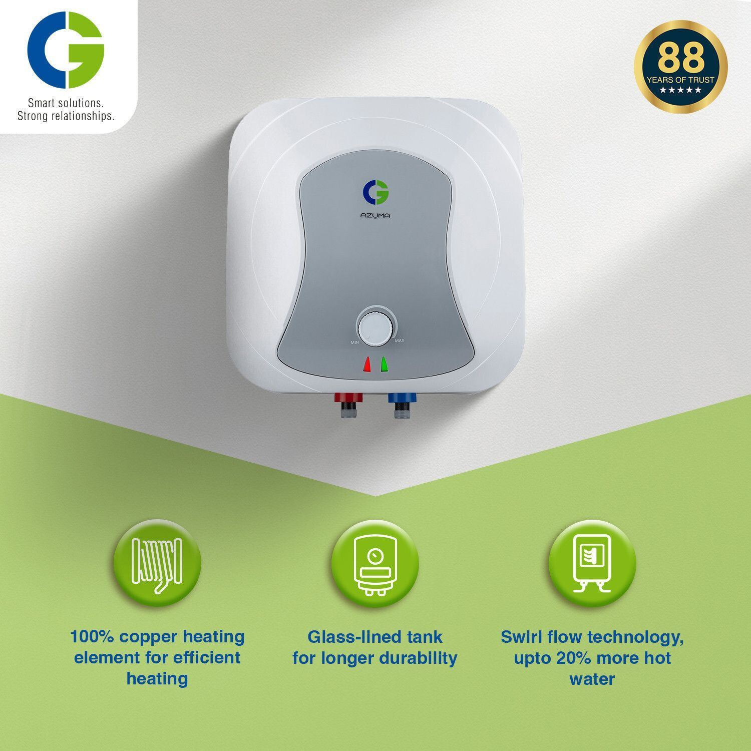 Image of CG Azuma 10 L Storage Water Geyser | with Free Pipes and Free Installation