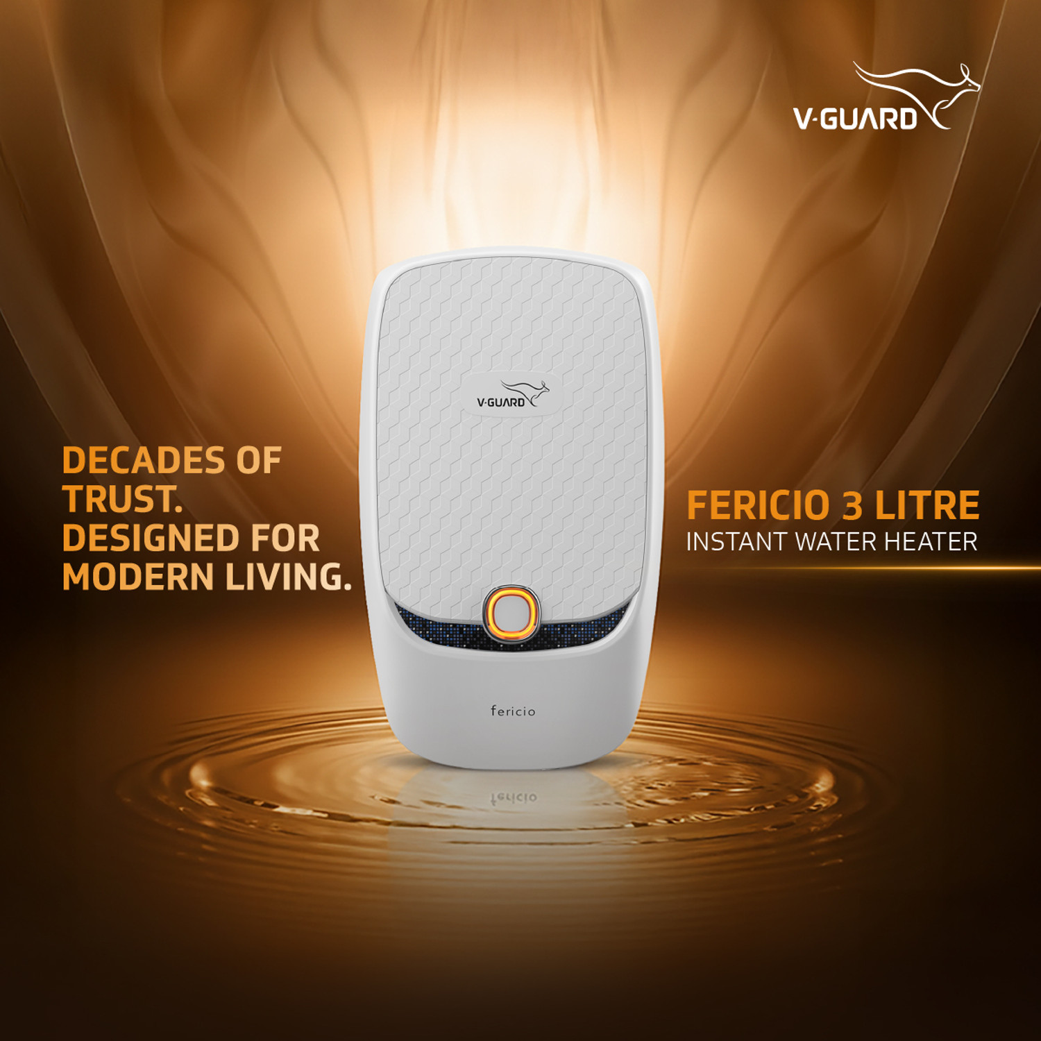 Image of V-Guard Fericio 3 L 3 L Instant Water Geyser Elegant LED Rings | 3000 W Powerful Heating |Suitable for Kitchen & Bathroom | 5 Year Tank Warranty