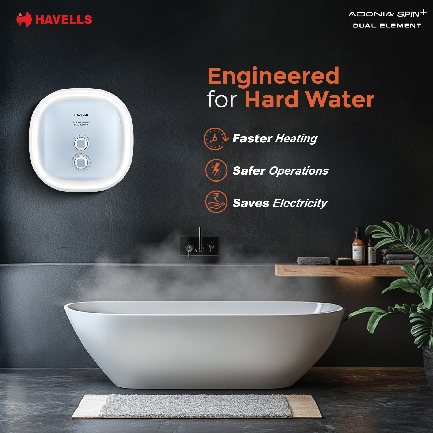 Image of HAVELLS 15 L Storage Water Geyser (Adonia Spin+ 15, White, Blue) (White, Blue)