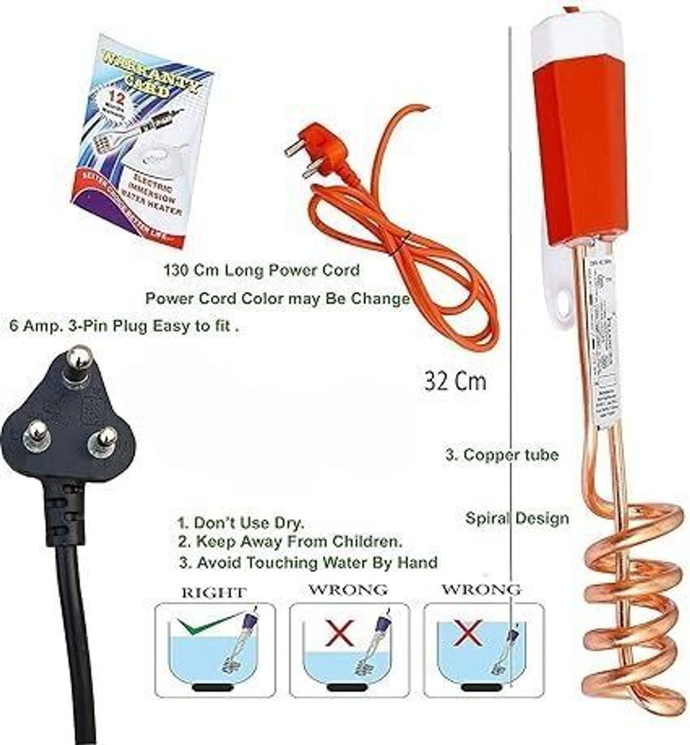 Image of REGOLITH ENTERPRISES SHOCK PROOF 1500 watt COPPER IMMERSION ROD 1500 W Immersion 29 L Instant Water Geyser