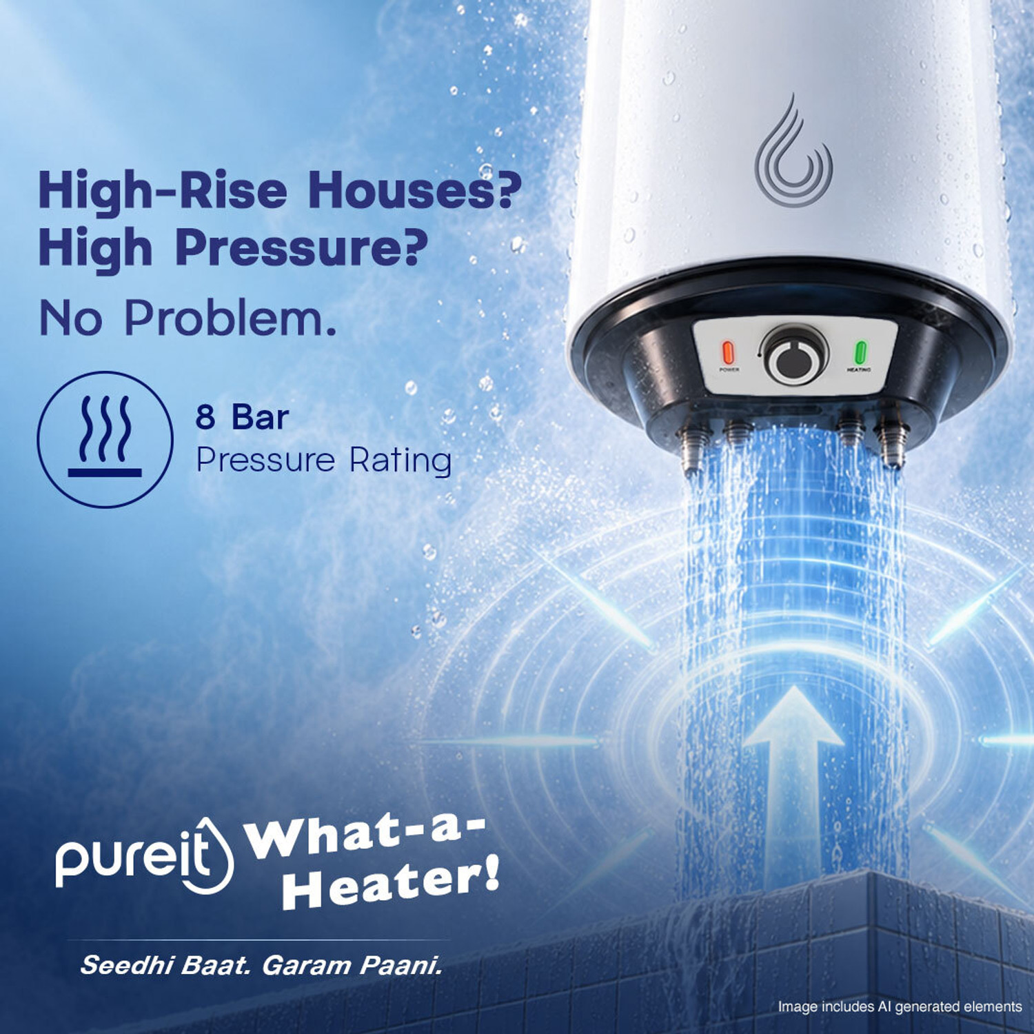 Image of Pureit 15 L Storage Water Geyser | Incoloy 800 Heating Element & Glass Lined Tank | BEE 5 Star Rating | Temperature Control (25C to 75C)| High Energy Efficiency with PUF Insulation (P15, White) (White)