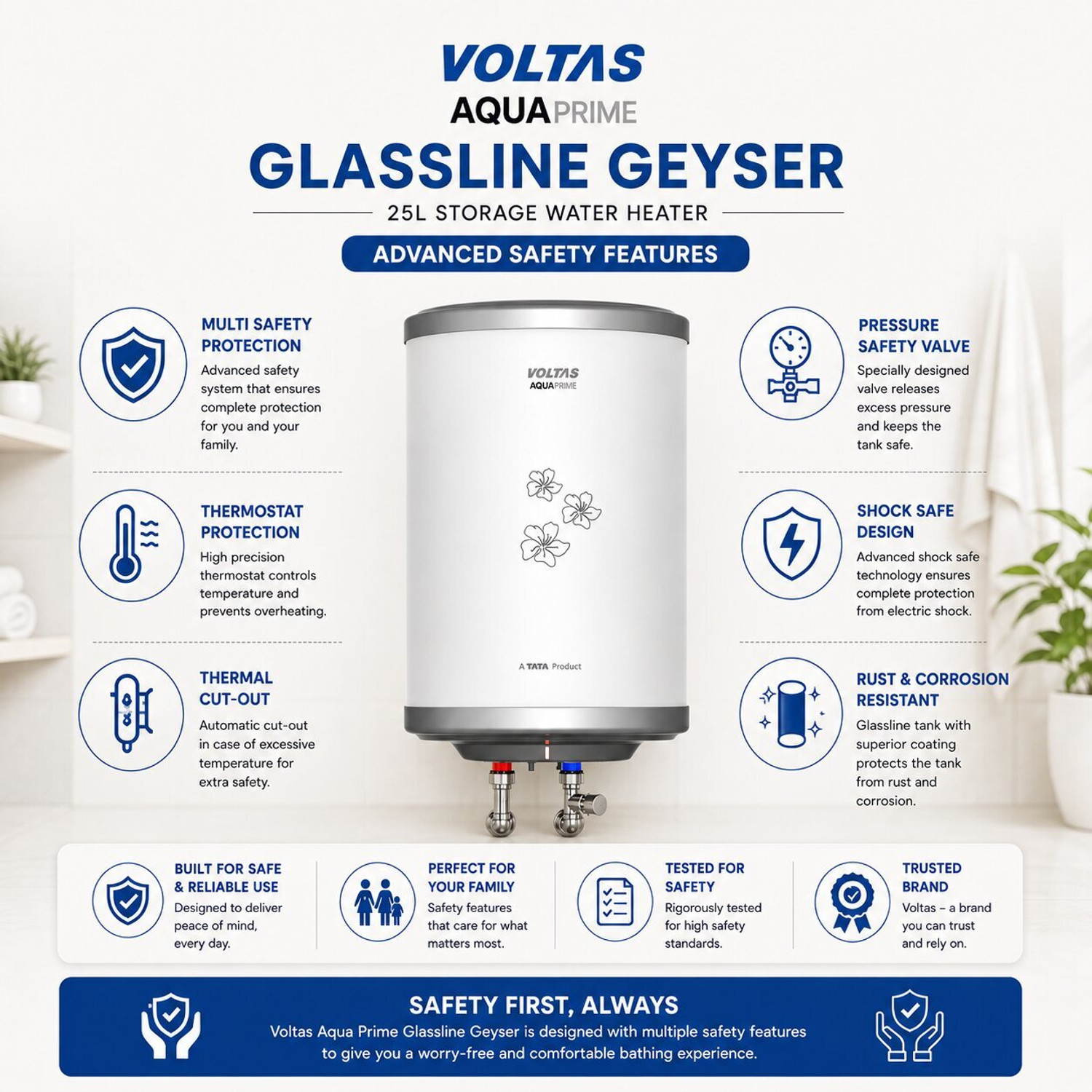 Image of Voltas 25 L Storage Water Geyser (Aqua prime geyser 25 L, White) (White)
