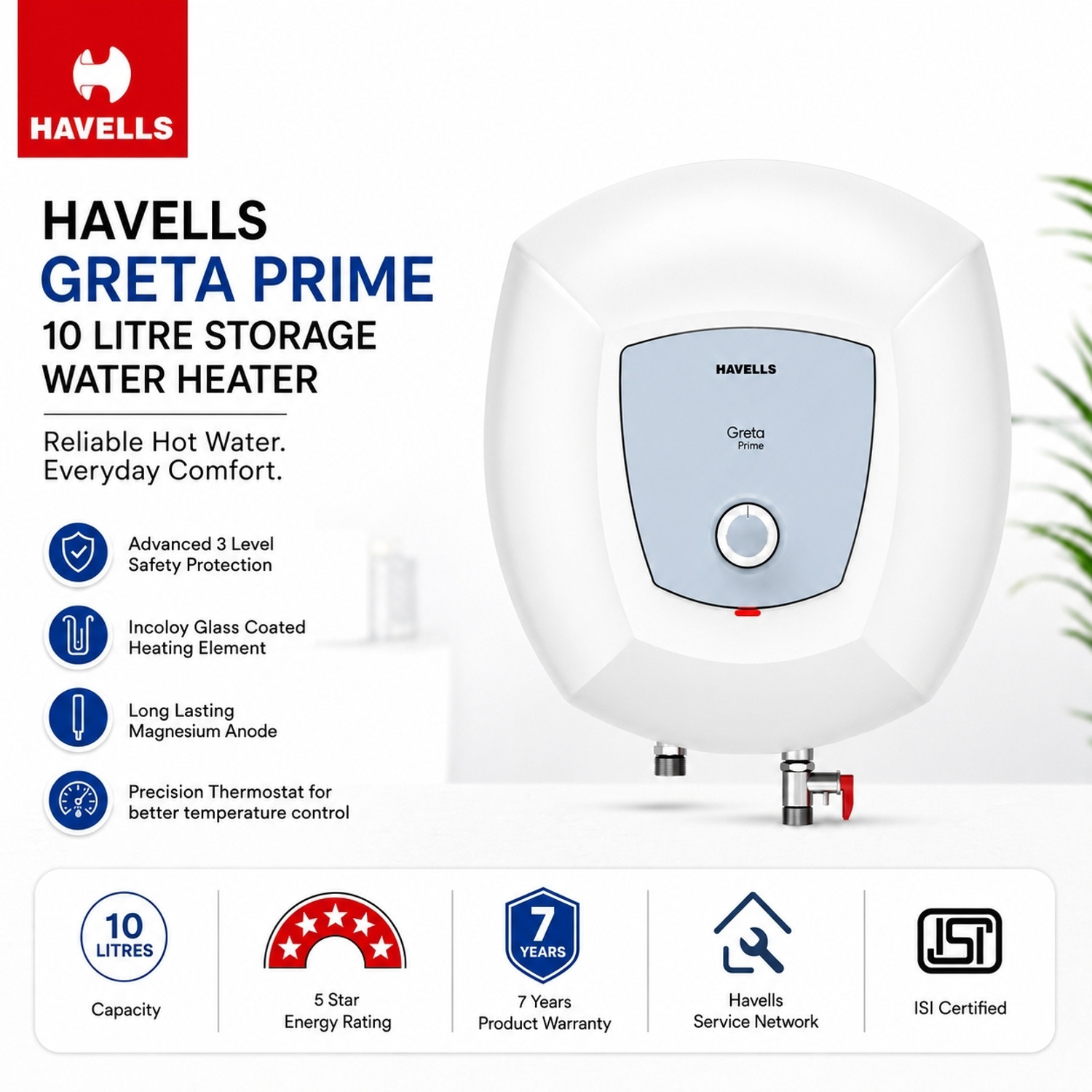 Image of HAVELLS GRETA PRIME 10 L Storage Water Geyser