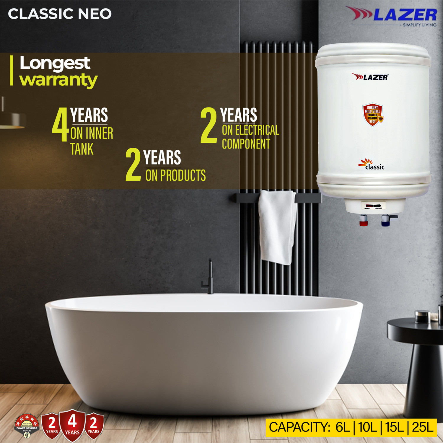 Image of Lazer CLASSIC NEO 25 L Storage Water Geyser