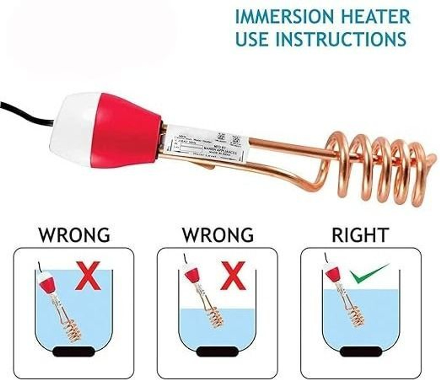 Image of REGOLITH ENTERPRISES SHOCK PROOF 1500 watt COPPER IMMERSION ROD 1500 W Immersion Heater 29 L Instant Water Geyser