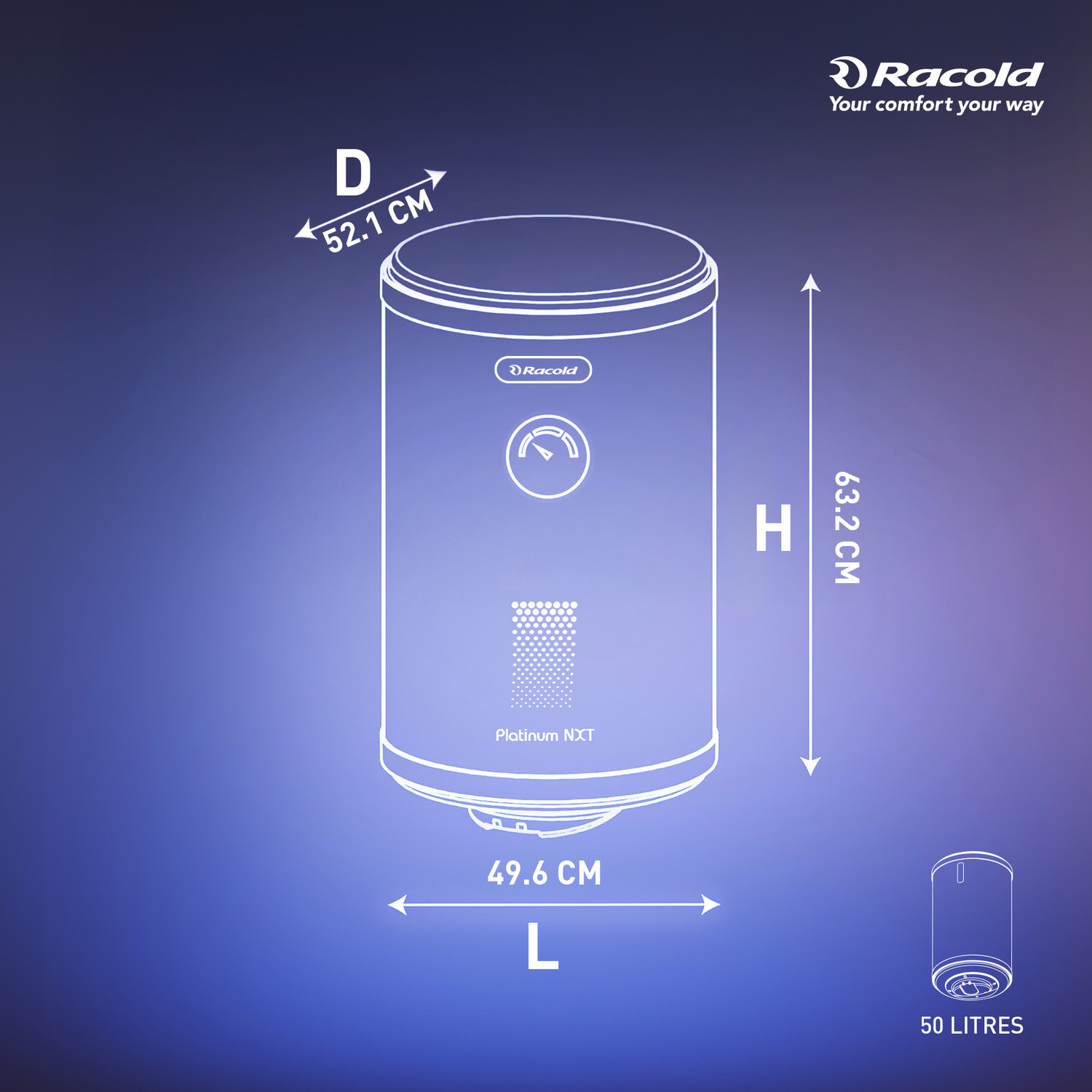 Image of Racold PLATINUM NXT-50 V 50 L Storage Water Geyser