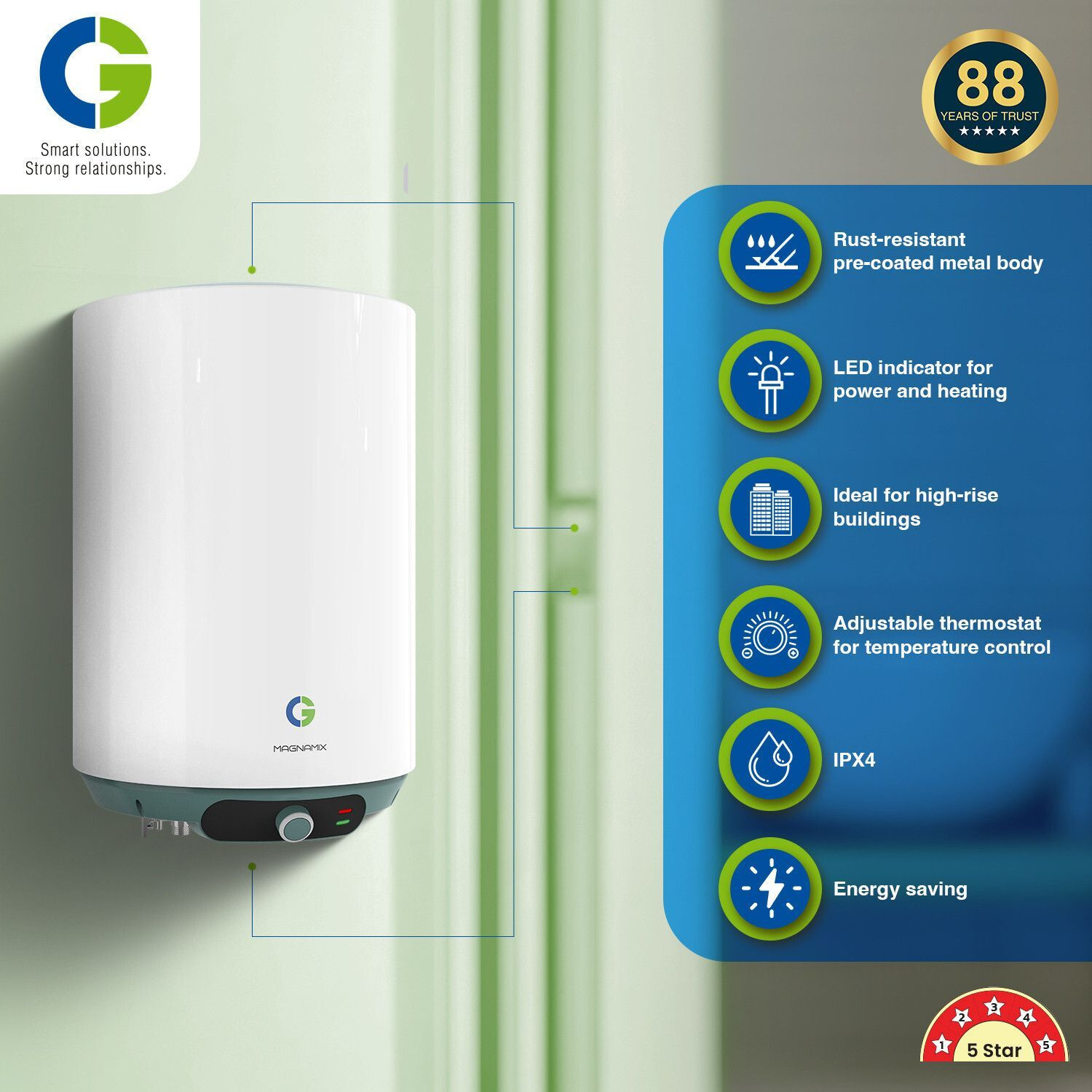 Image of CG MAGNAMIX 25 L Storage Water Geyser | 5 Star BEE Energy Rating | Glassline Tanked