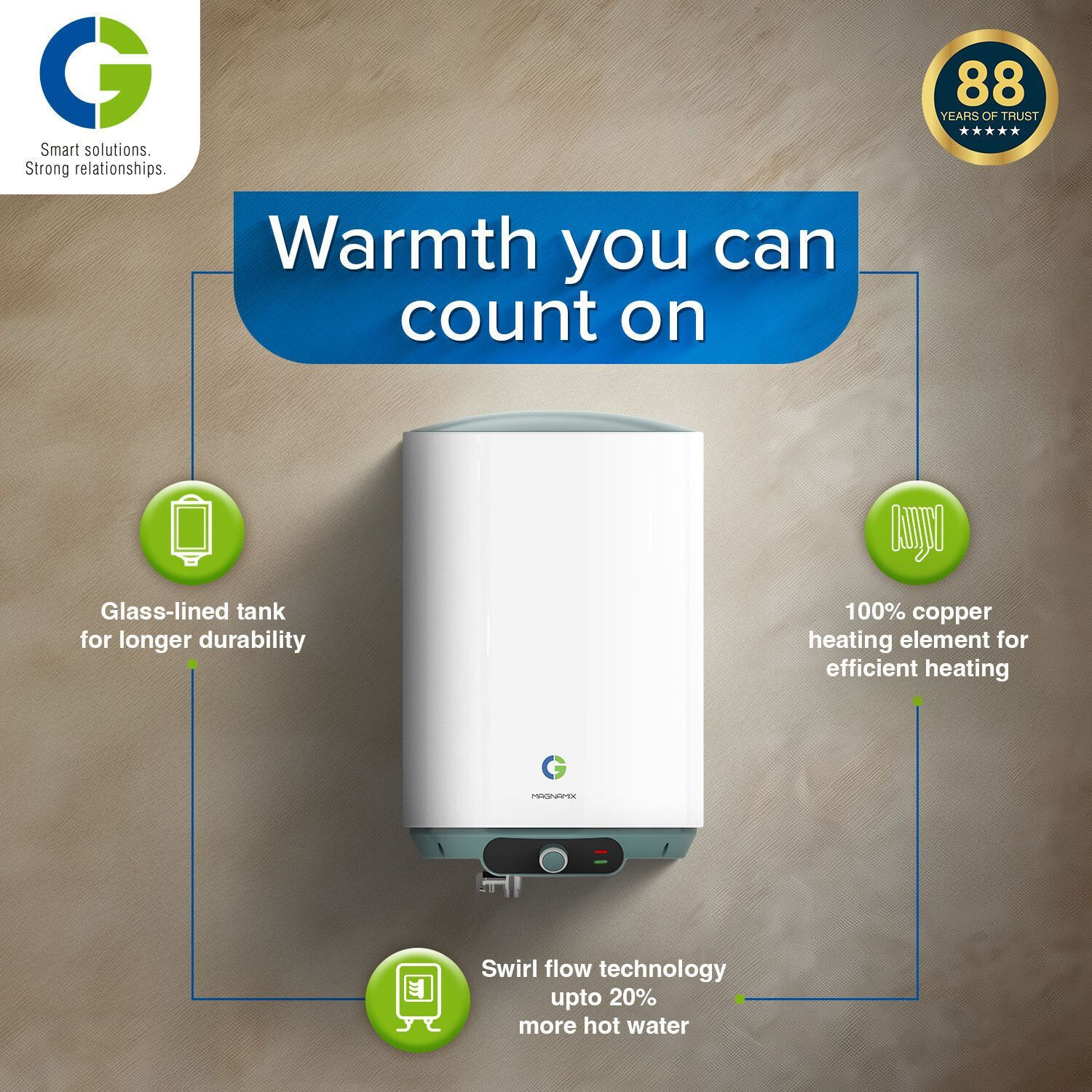 Image of CG MAGNAMIX 15 L Storage Water Geyser | 5 Star BEE Energy Rating | Glassline Tanked
