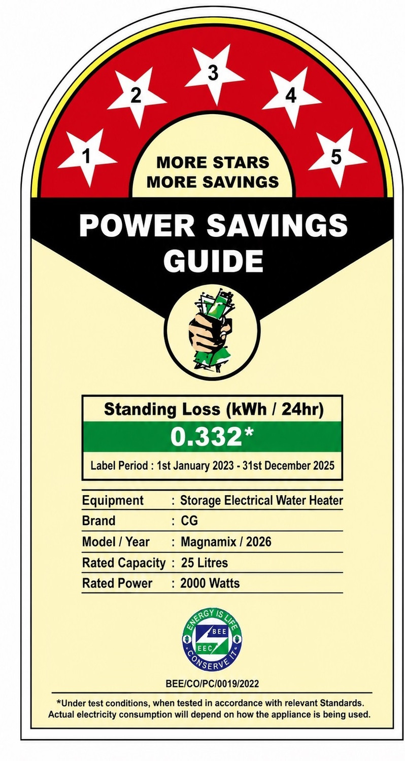 Image of CG MAGNAMIX 25 L Storage Water Geyser | 5 Star BEE Energy Rating | Glassline Tanked