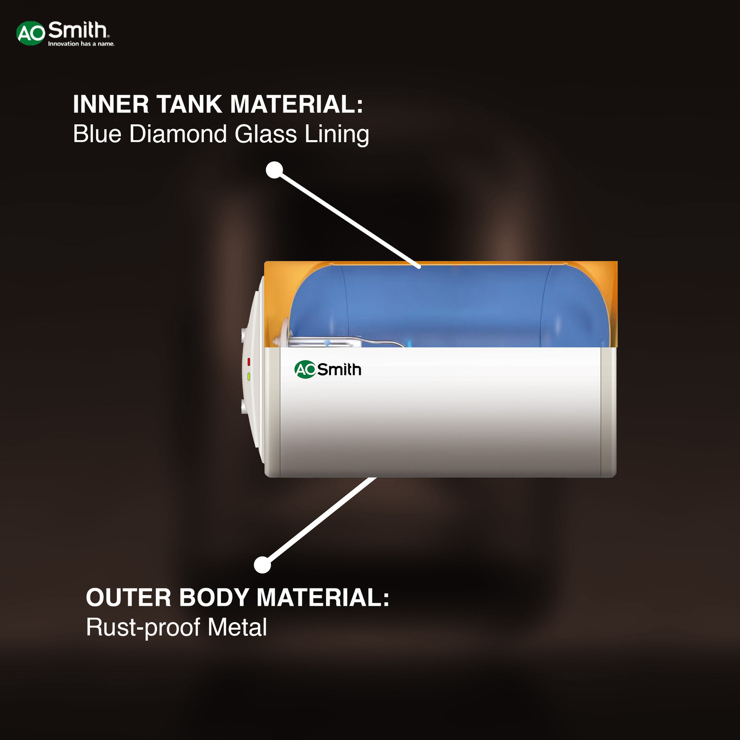 Image of AO Smith HAS-X1-015 15 L Storage Water Geyser | RHS | 2kW | Horizontal | Designed for high rise buildings with 8 bar pressure rating | Longer life in hard water conditions with Blue Diamond glass lined tank | BEE 4-star rating for high energy efficiency and power savings | Free Installation