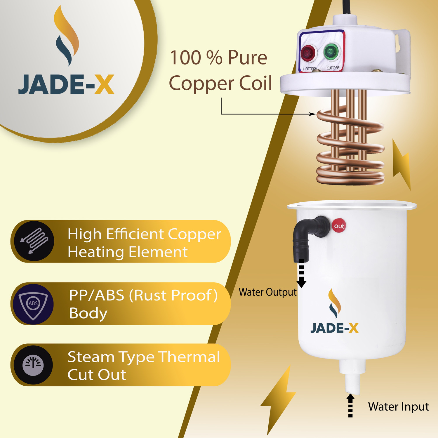 Image of jade-x 1L INSTANT WATER PORTABLE HEATER GEYSER SHOCK PROOF PLASTIC BODY 1 L Instant Water Geyser